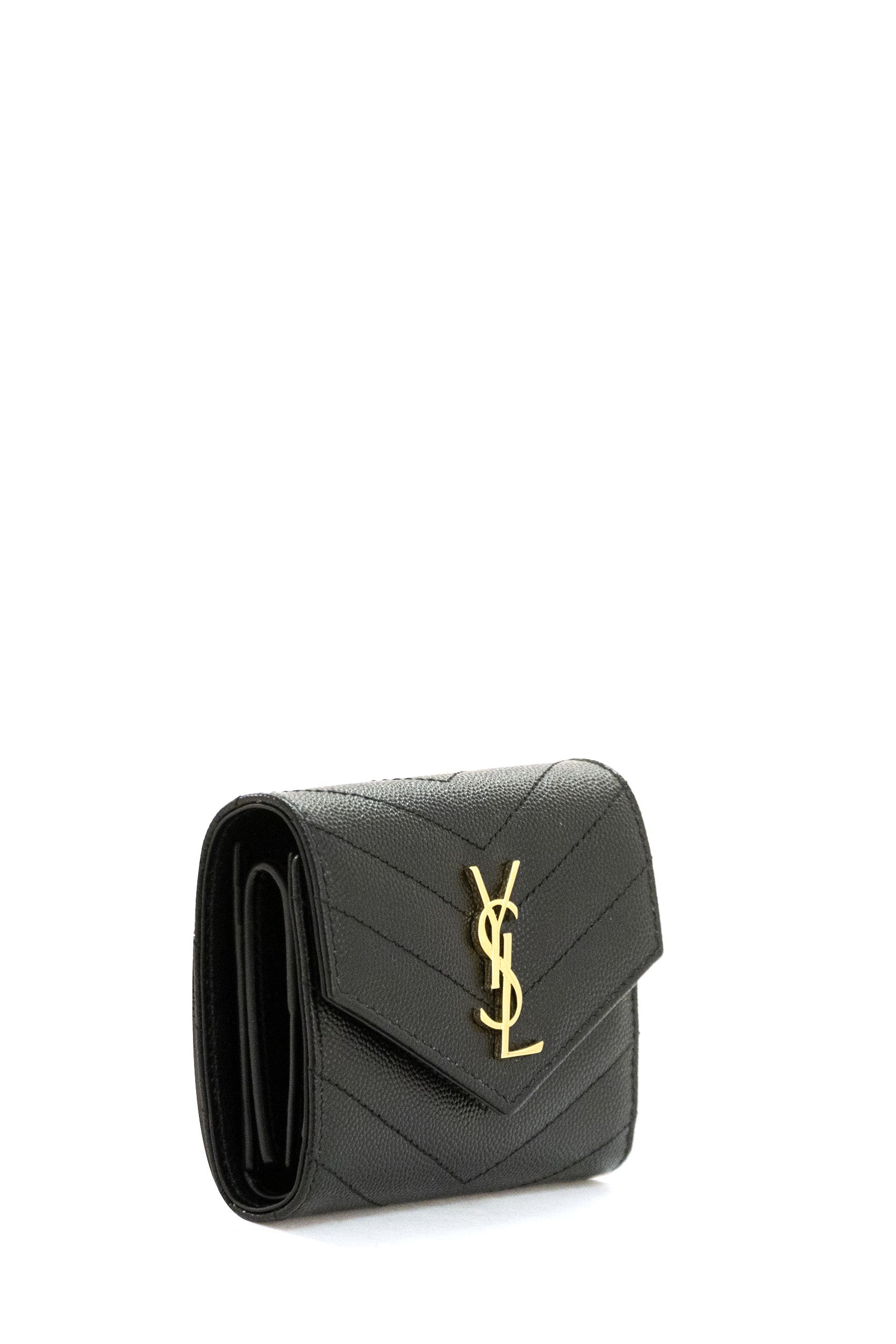 Portafoglio Cassandre in Pelle Goffrata Grain de Poudre<BR/> 692061 BOW01 1000 SAINT LAURENT 