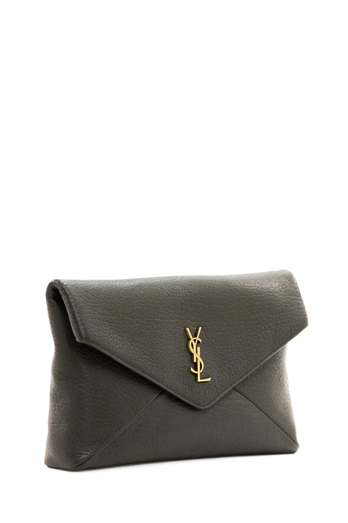 SAINT LAURENT Cassandre Large Envelope Pouch in Leather, Brown, view 2