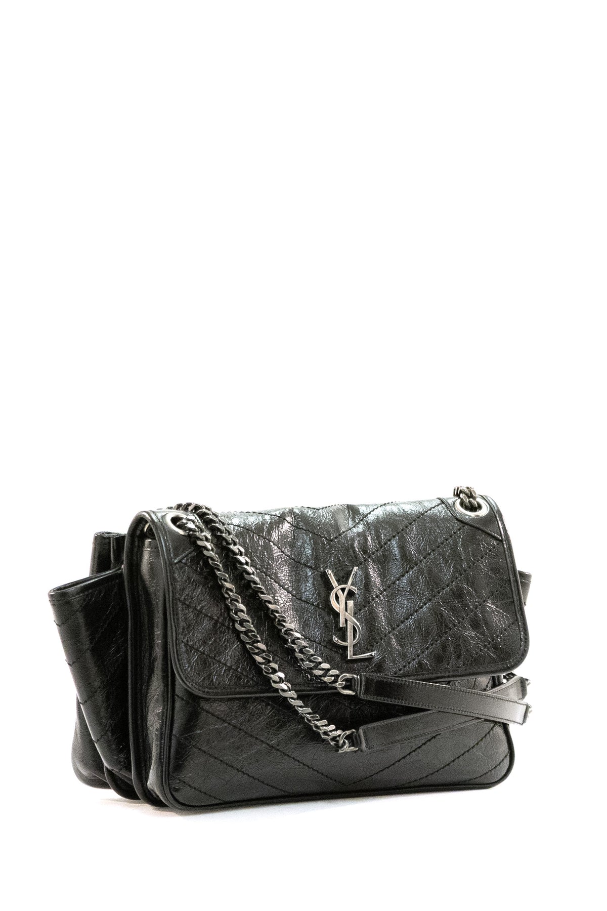 SAINT LAURENT Borsa Niki Tripouch in Pelle Vintage, Nero, vista 2