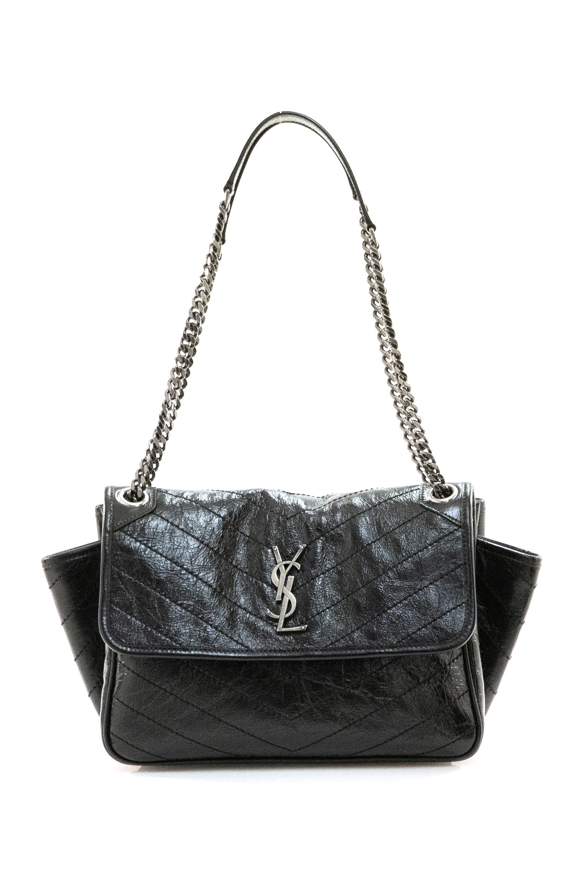 SAINT LAURENT Borsa Niki Tripouch in Pelle Vintage, Nero, vista 3