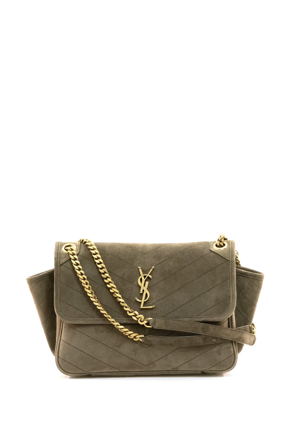 SAINT LAURENT Borsa Niki Tripouch in Suede, Marrone