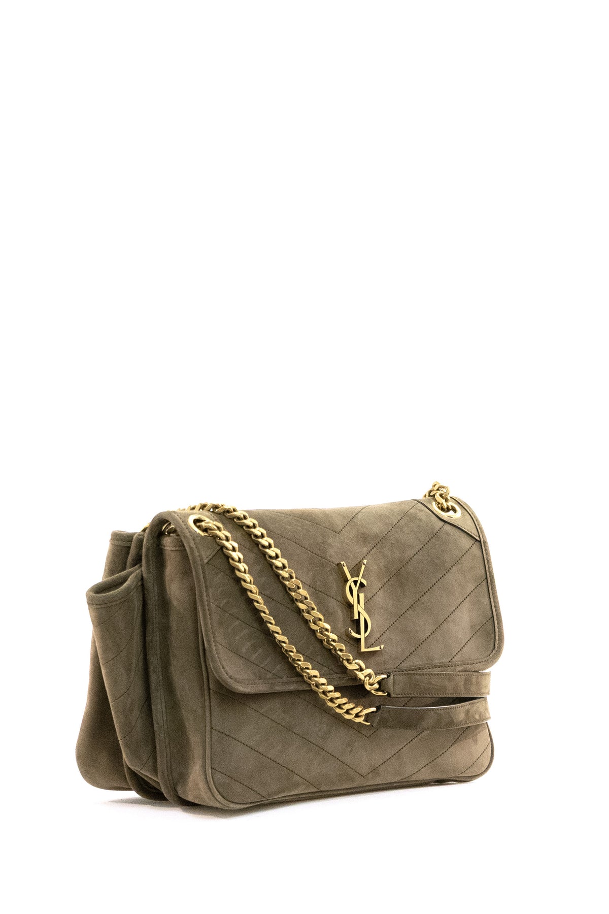 SAINT LAURENT Borsa Niki Tripouch in Suede, Marrone, vista 2