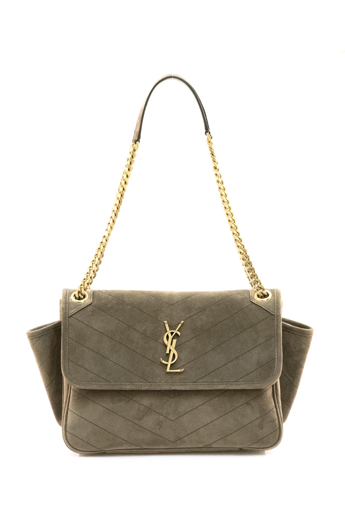 SAINT LAURENT Borsa Niki Tripouch in Suede, Marrone, vista 3