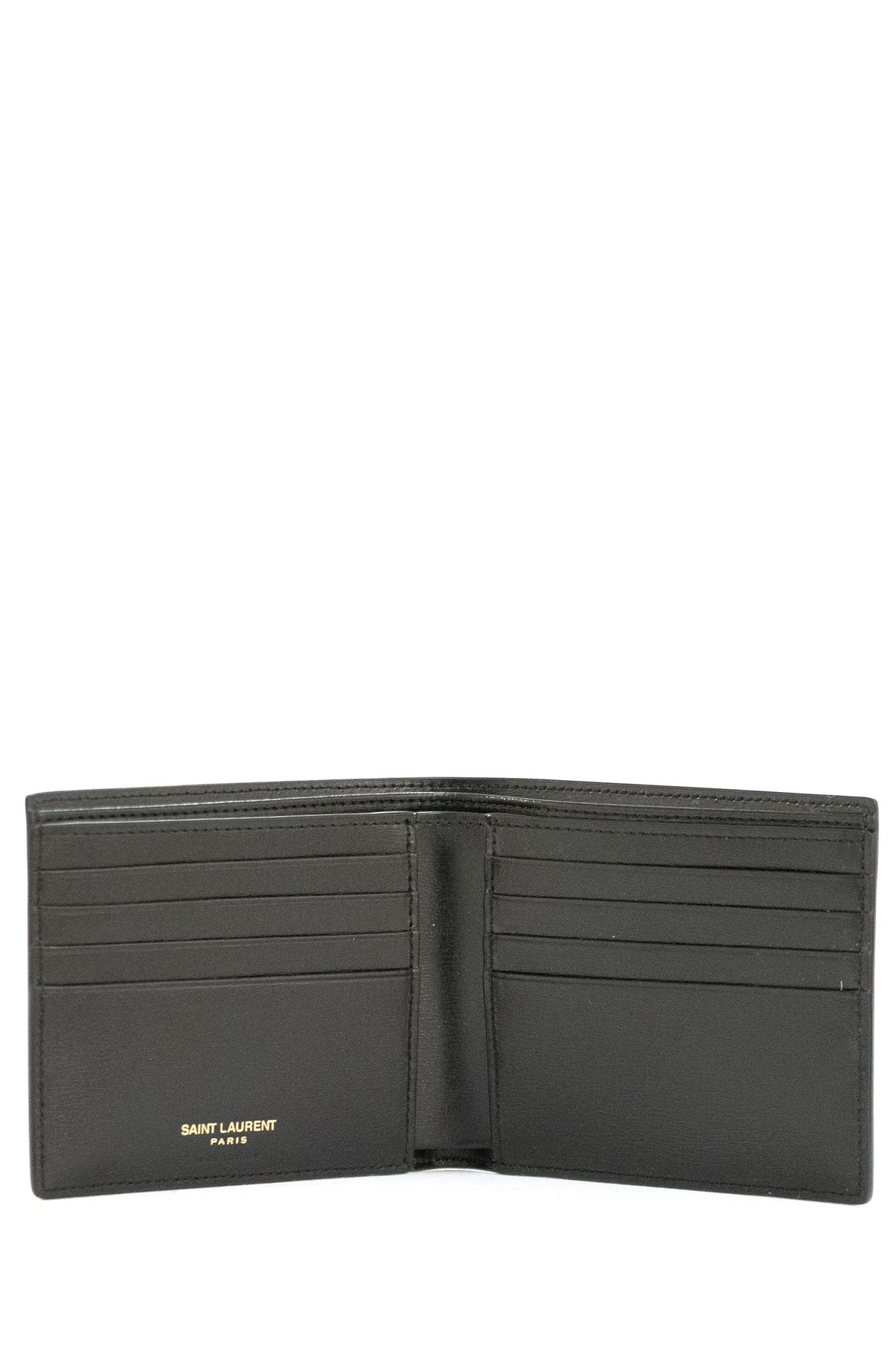 SAINT LAURENT Portafoglio East/West Tiny in pelle lucida di colore nero, vista 2