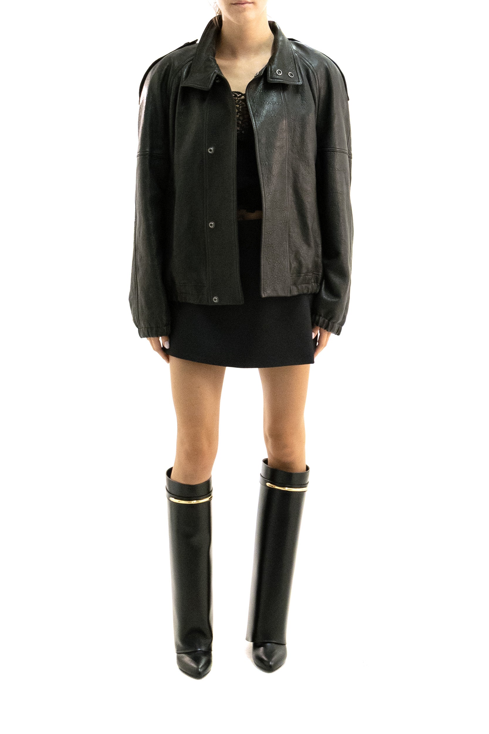 Giacca Bomber in Pelle Vintage<BR/> 858507 YCNF2 1000 SAINT LAURENT 