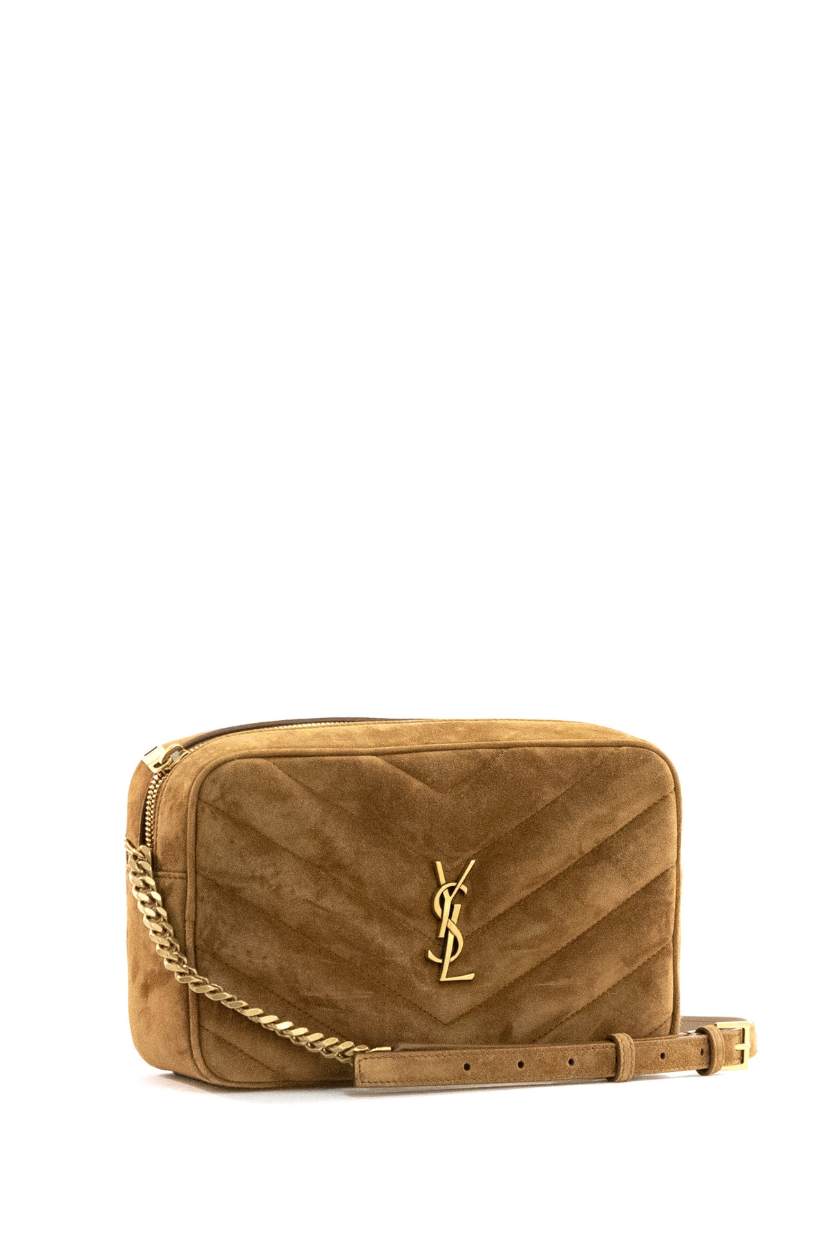SAINT LAURENT Beige quilted suede Loulou camera bag, Cammello, view 2