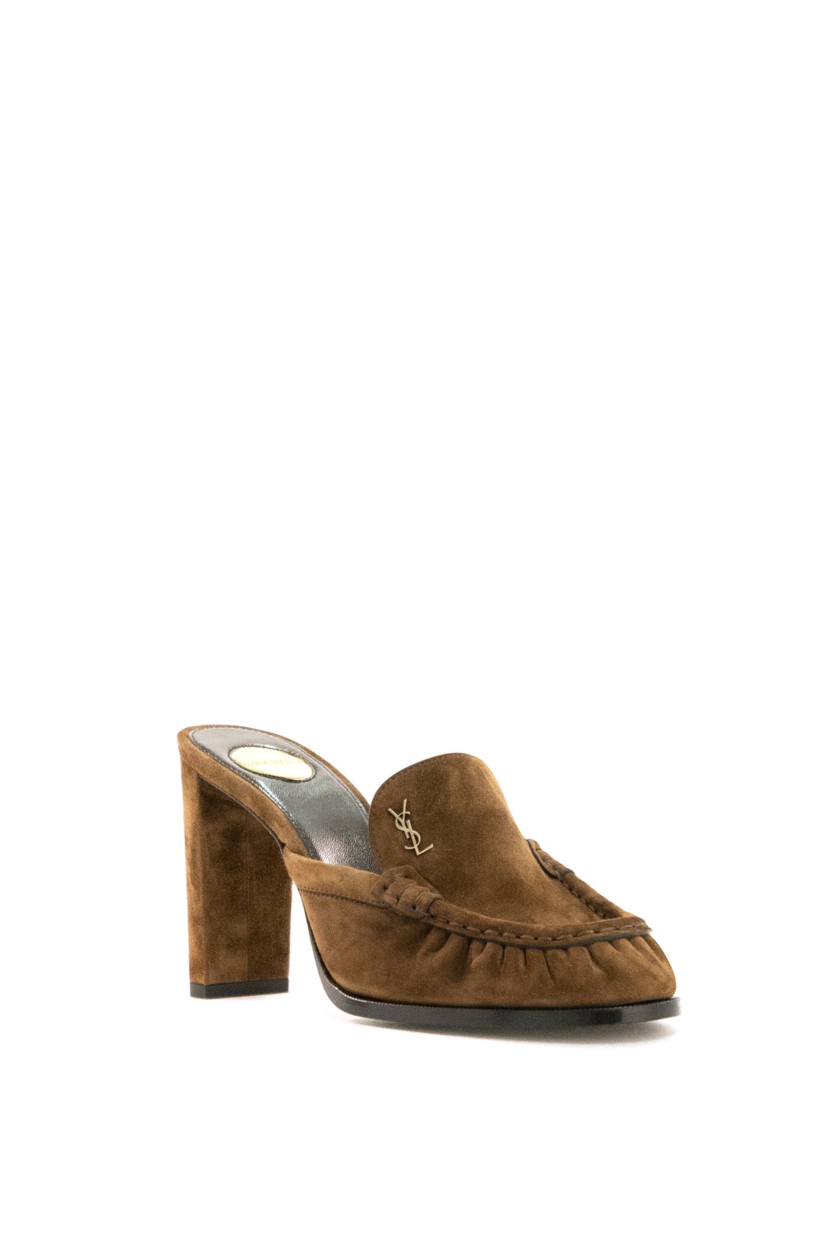 SAINT LAURENT Suede Mule Loafers, Beige, view 2