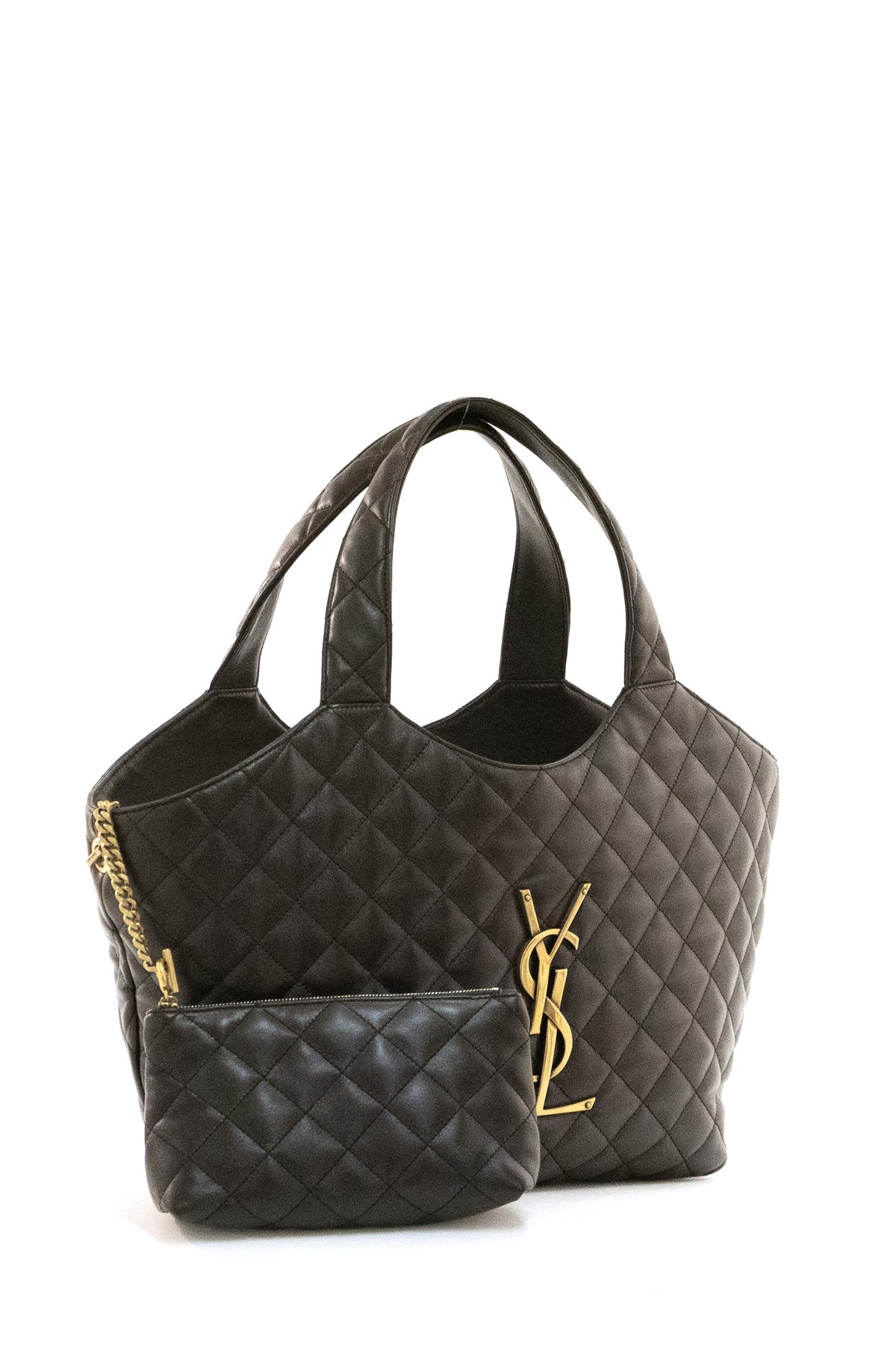 SAINT LAURENT Borsa Icara in nappa trapuntata di colore marrone, vista 2