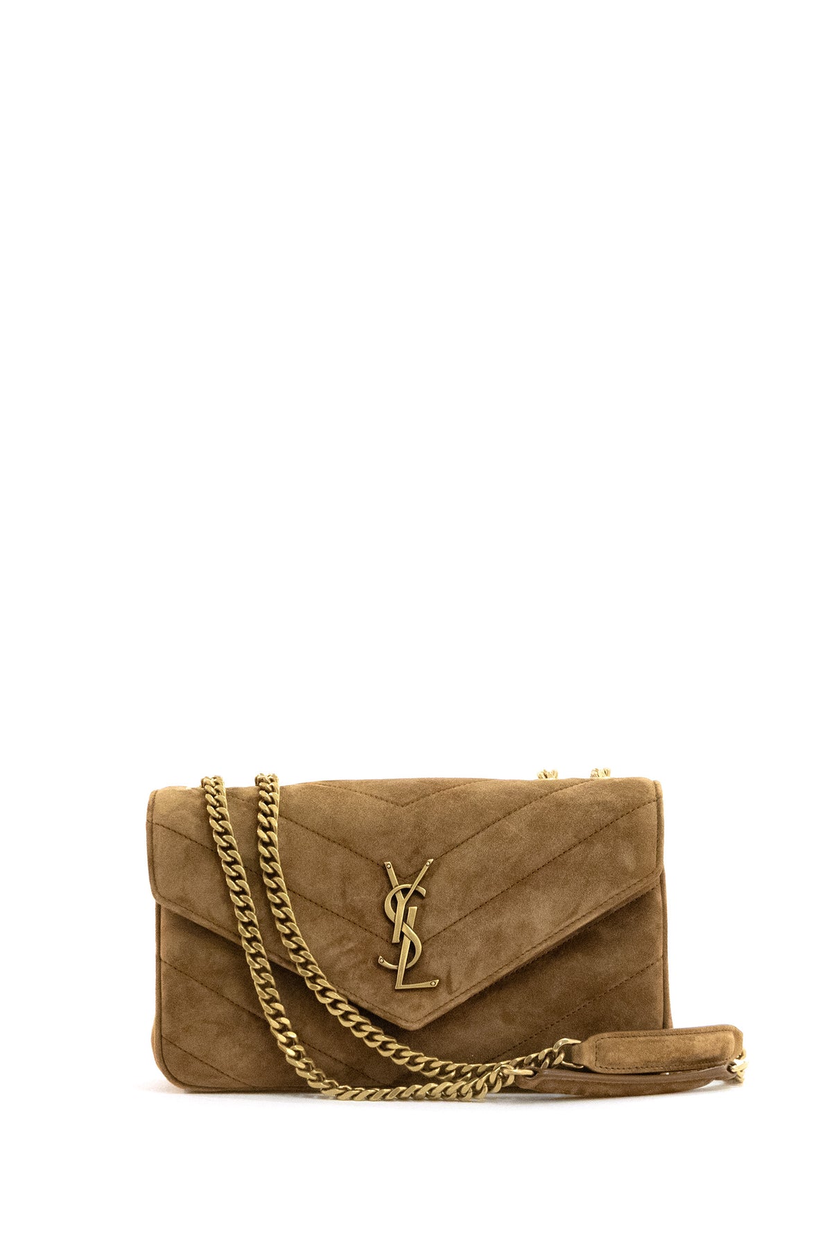 SAINT LAURENT Small LouLou bag in cognac suede, Camel