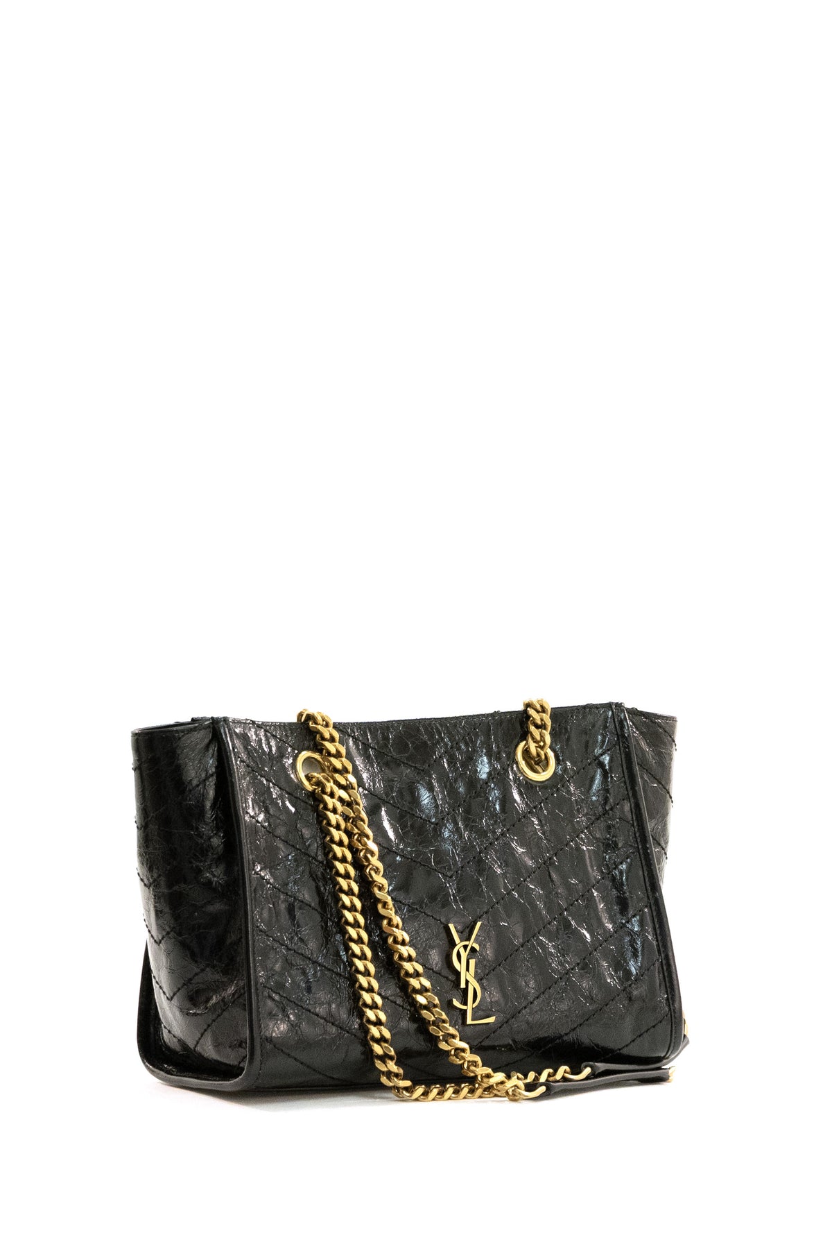 SAINT LAURENT Borsa Shopping Niki Piccola in Pelle Vintage di colore nero, vista 2