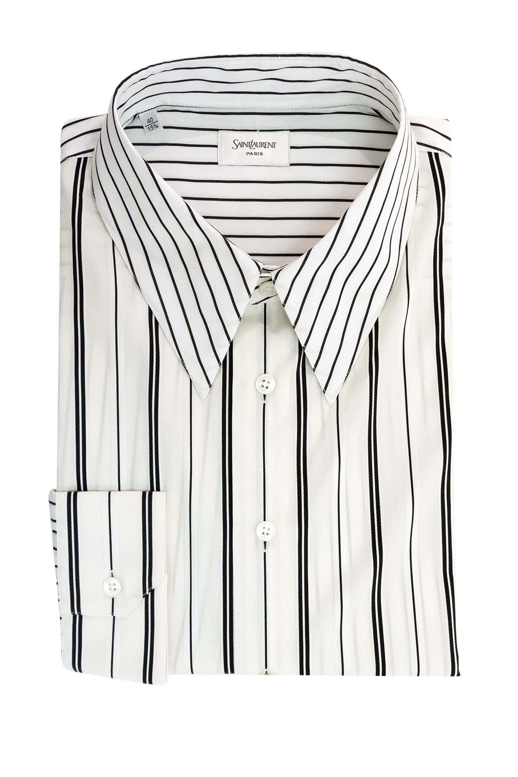 Camicia Winchester in popeline di cotone a righe di colore bianco e nero<BR/> 873465 Y2O13 9787 SAINT LAURENT 