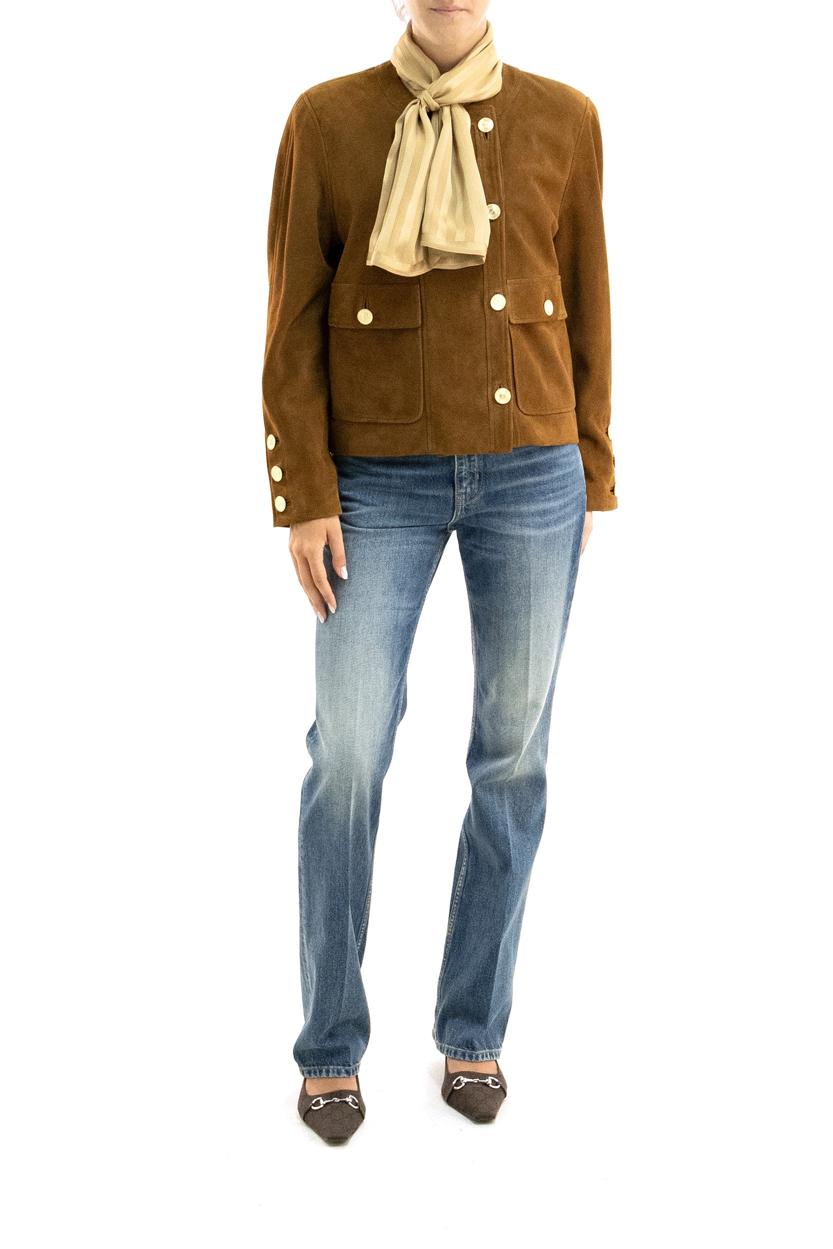 Giacca Corta in Pelle Scamosciata di Agnello<BR/> 876897 YCUM2 2705 SAINT LAURENT 