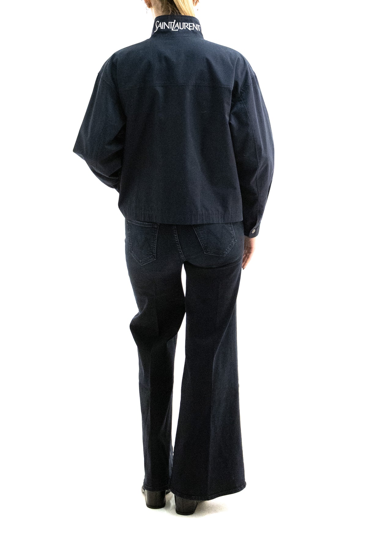 SAINT LAURENT Cassandre Reversible Jacket in Brushed Cotton Canvas, Blu, view 4