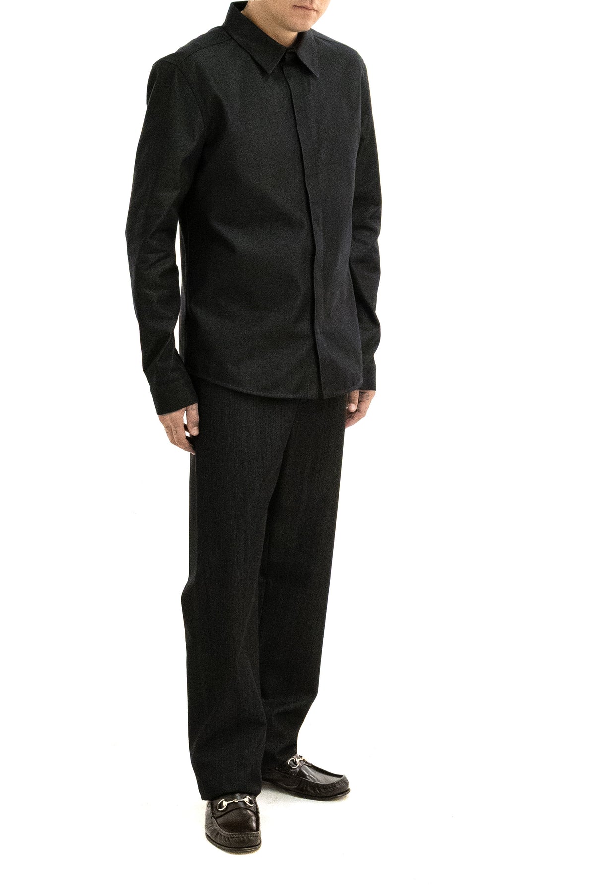 SAINT LAURENT Grey pinstriped wool felt trousers, Grigio, view 2