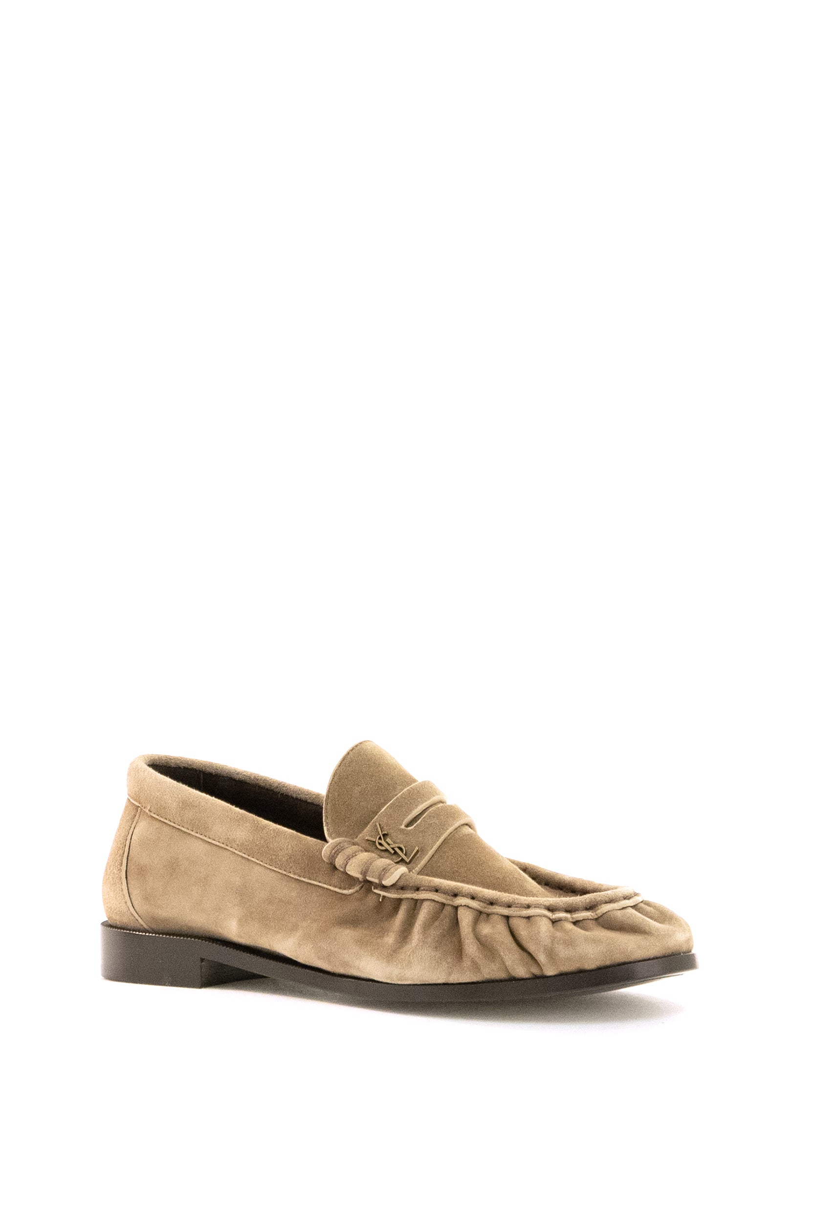 SAINT LAURENT Suede Loafer Shoes, Beige, view 2