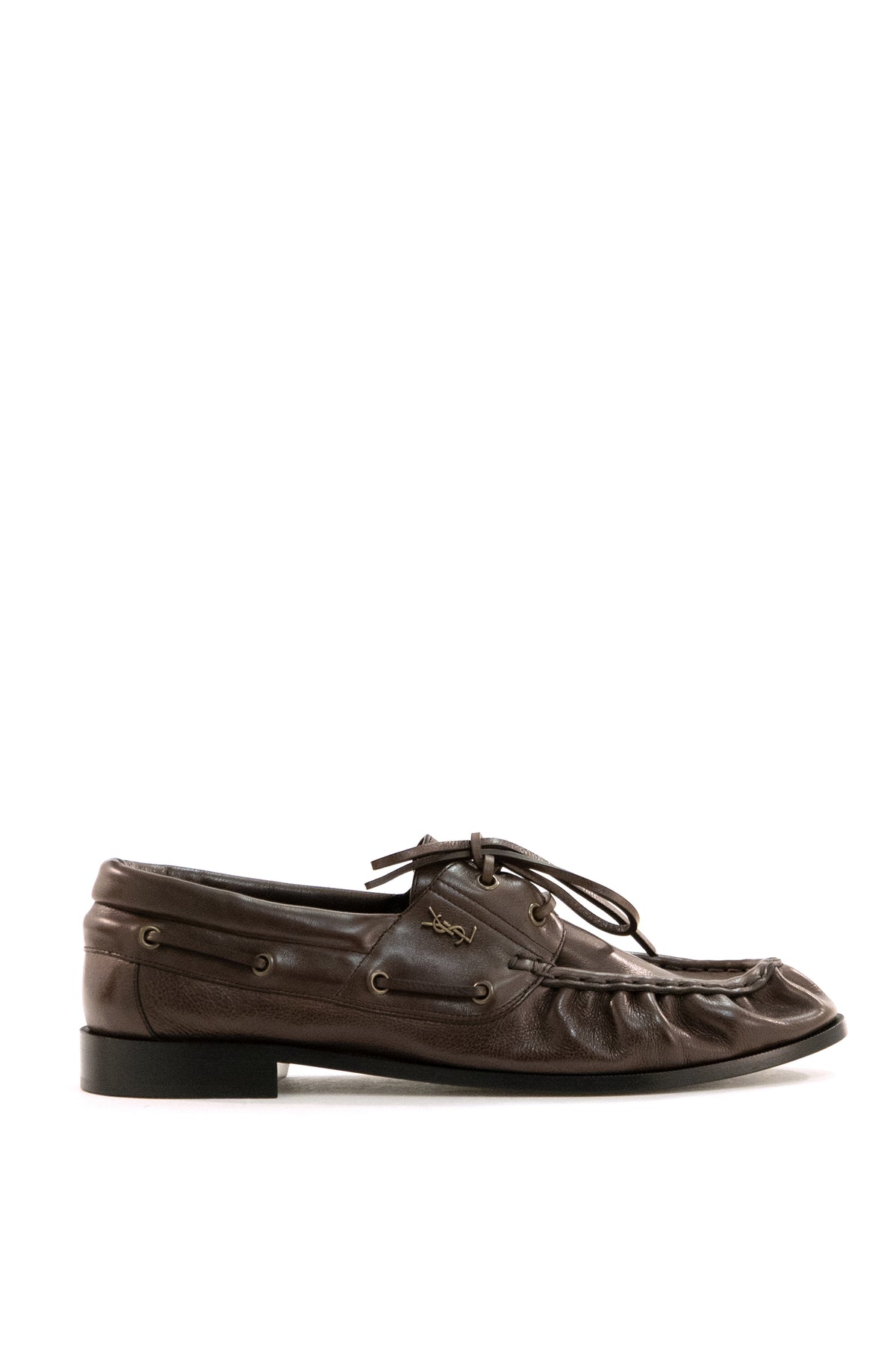 SAINT LAURENT Mocassini Le Loafer Bateau in pelle color marrone