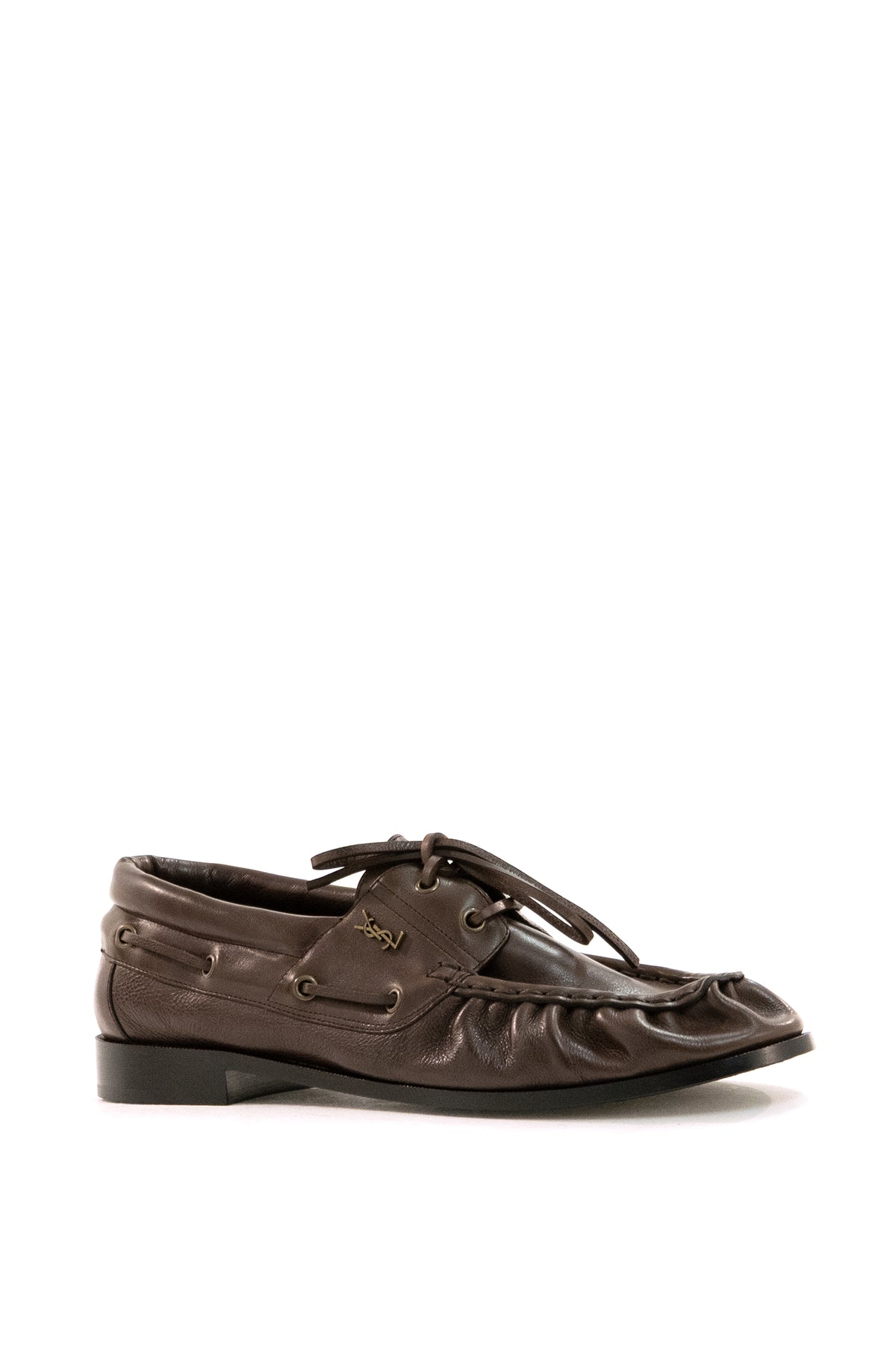SAINT LAURENT Mocassini Le Loafer Bateau in pelle color marrone, vista 2