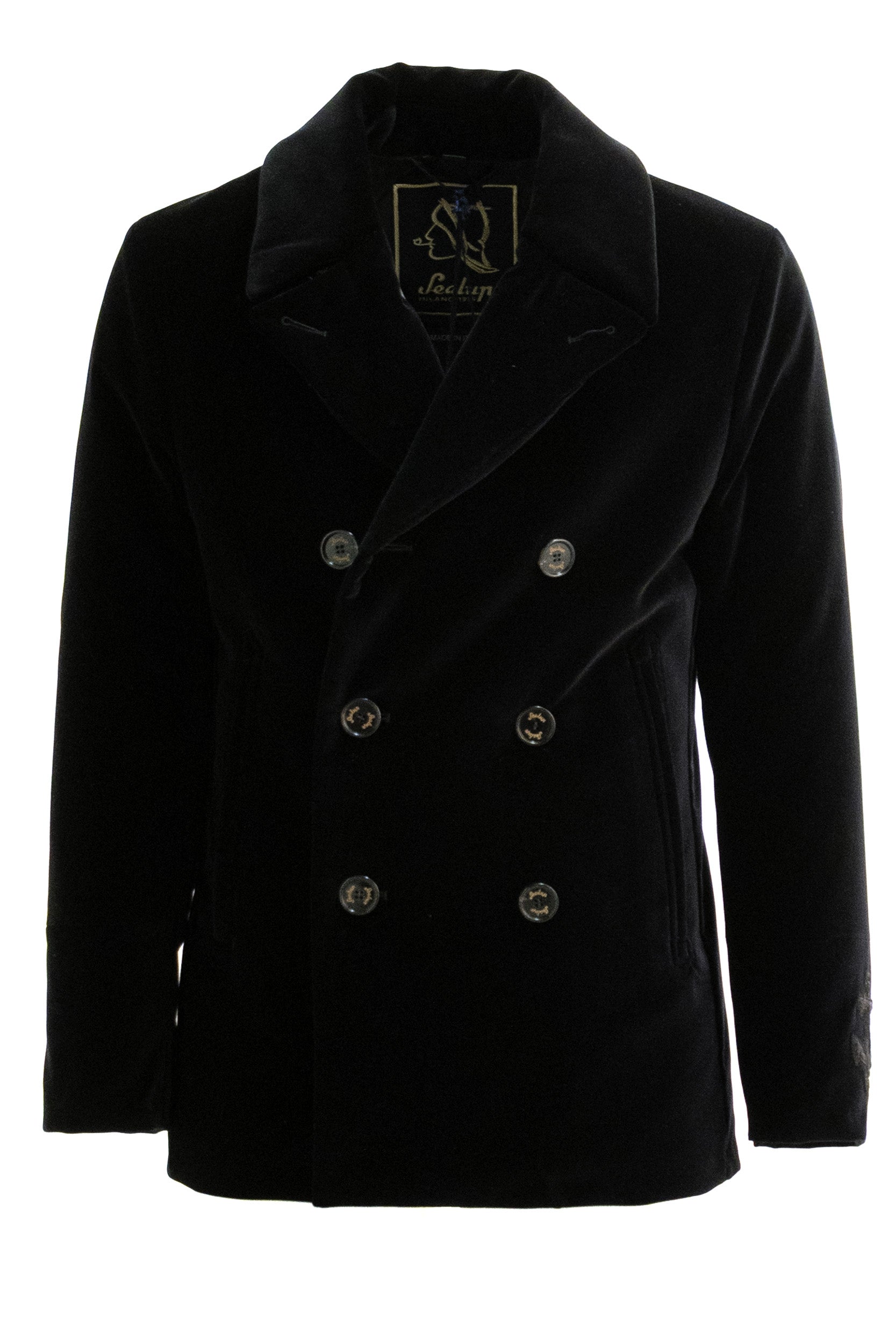 Peacoat in velluto di colore nero<BR/> 41195 96372 36 SEALUP 