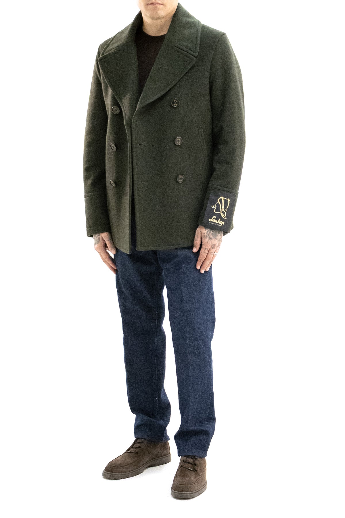 SEALUP Peacoat in Lana Cashmere, Verde, vista 2