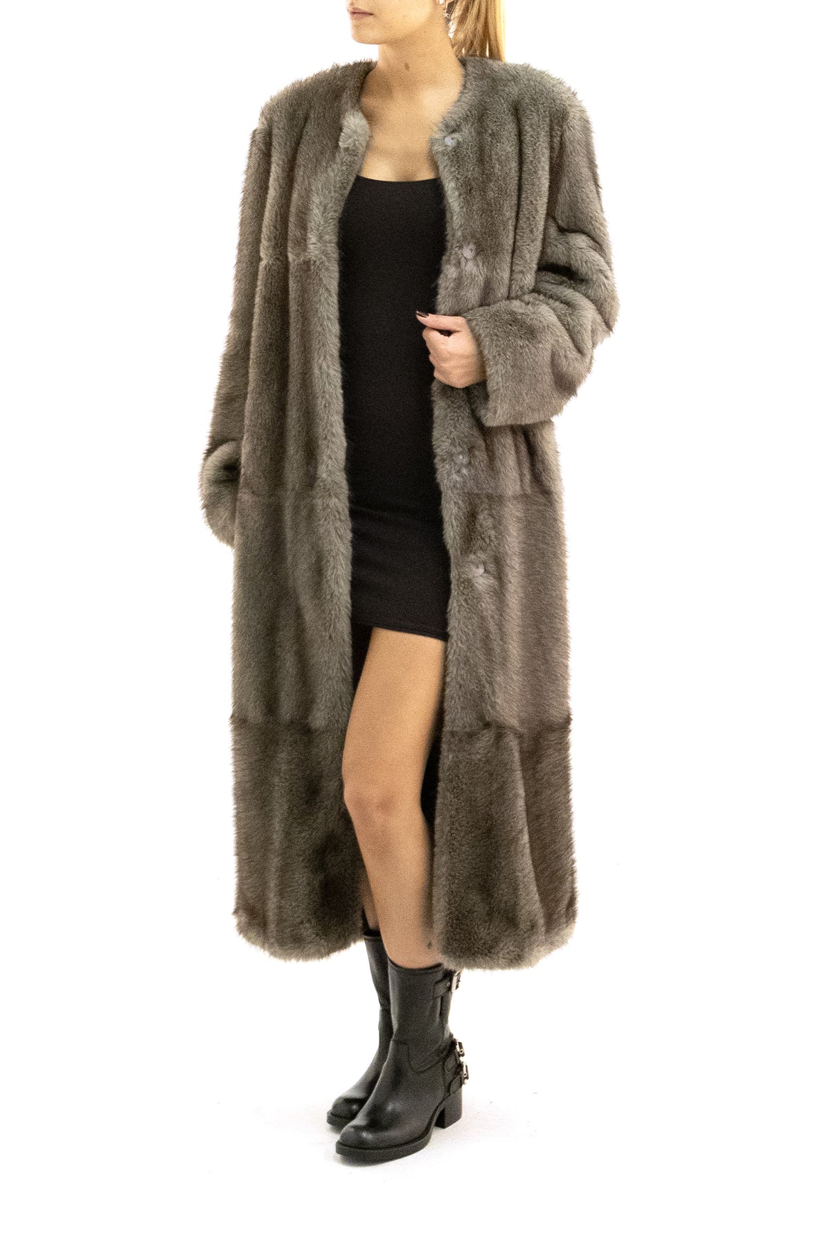 STAND STUDIO Cappotto in ecopelliccia di colore grigio, vista 2