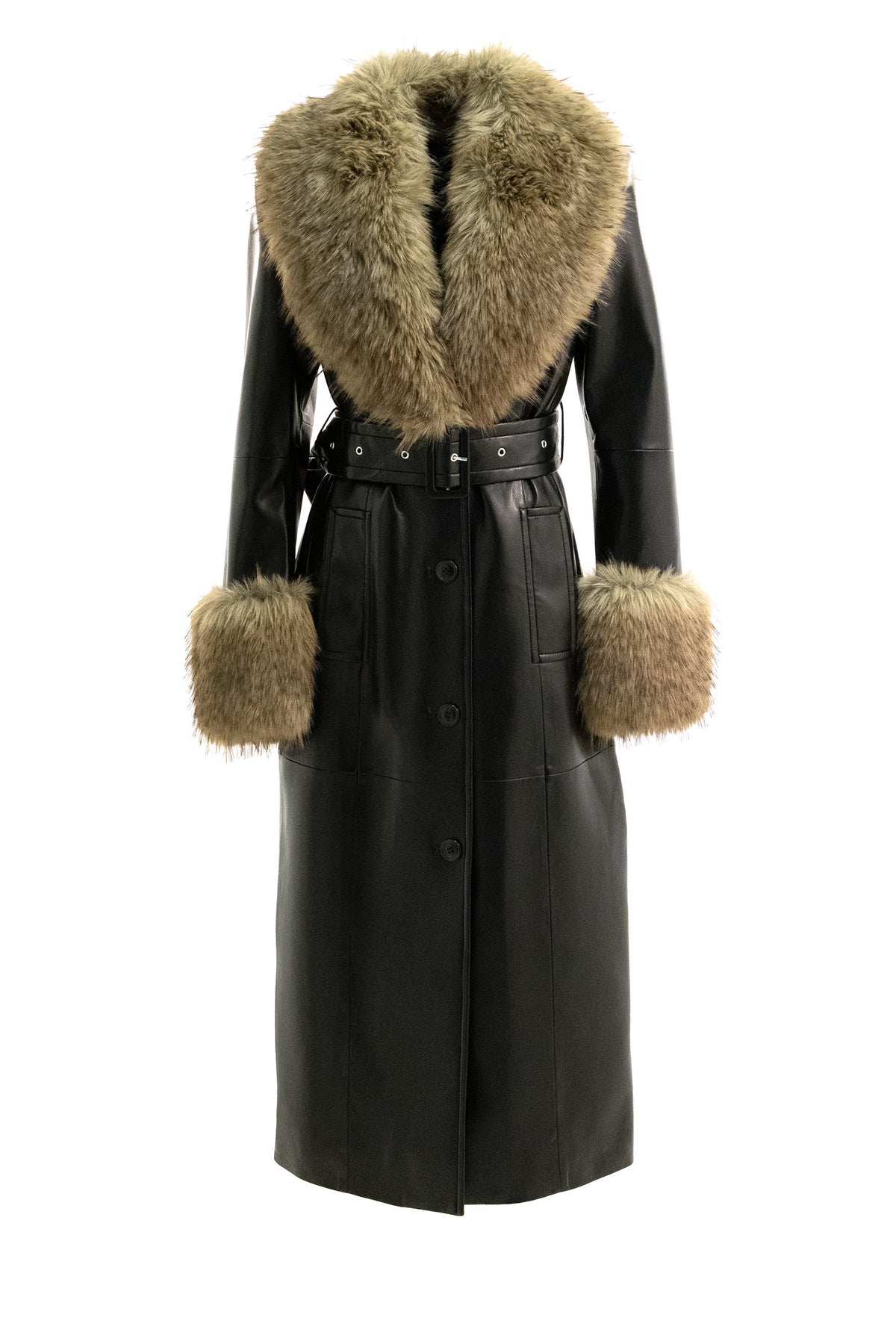 STAND STUDIO Cappotto in ecopelle di colore nero, Nero/beige