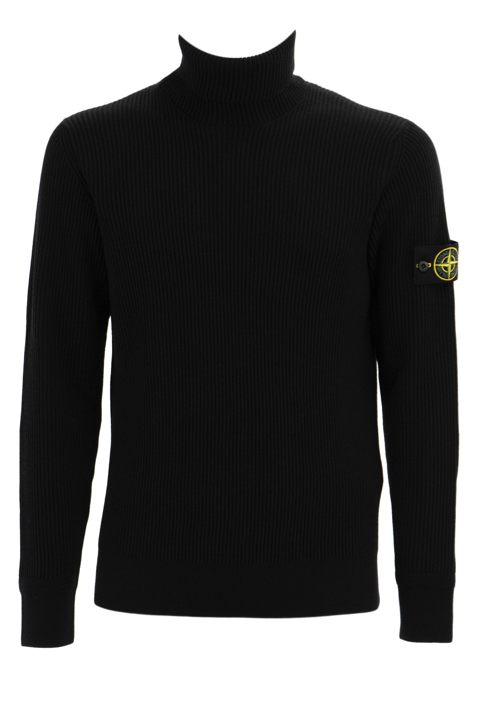Pullover in lana a coste di colore nero <BR/> L2S155100052 S00C2 V0029 STONE ISLAND 