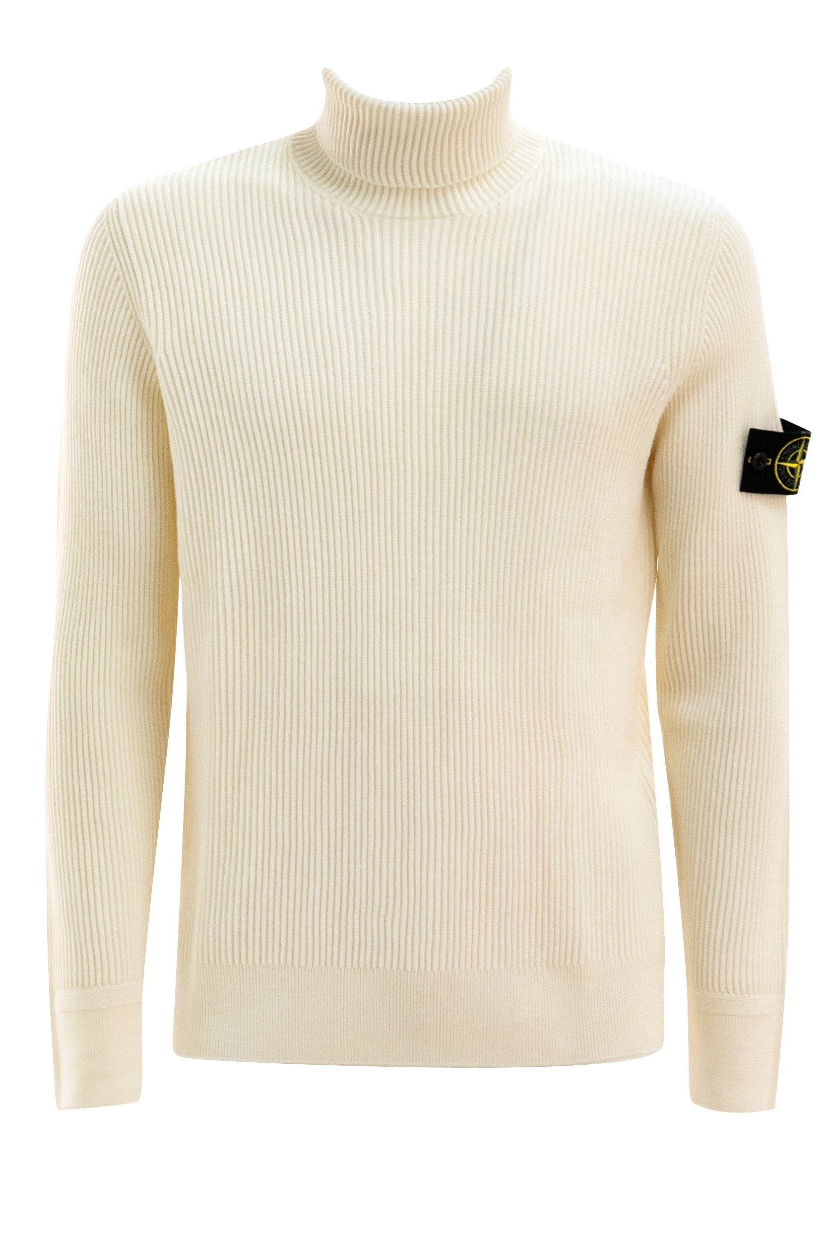 Pullover in lana a coste di colore avorio<BR/> L2S155100052 S00C2 V0093 STONE ISLAND 