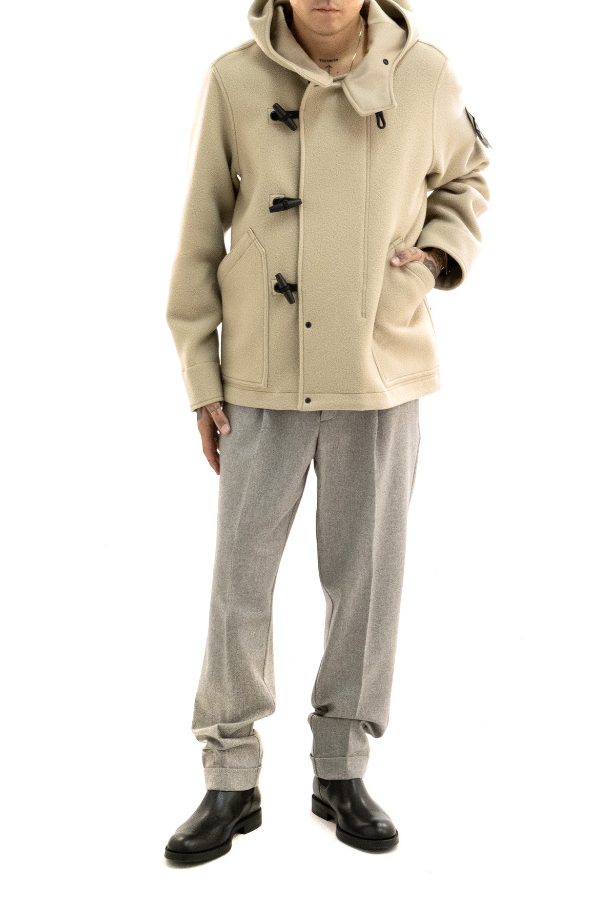 STONE ISLAND Parka Heavy Melton in lana e chasmere di colore beige, vista 2