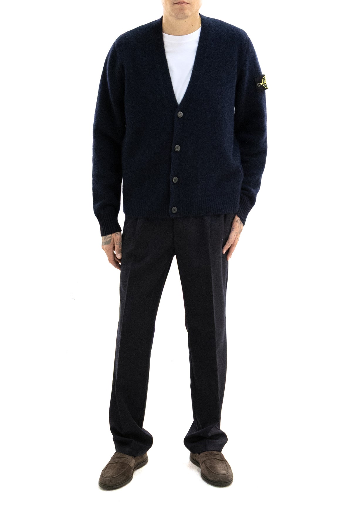 STONE ISLAND Cardigan in baby alpaca di colore blu, view 2