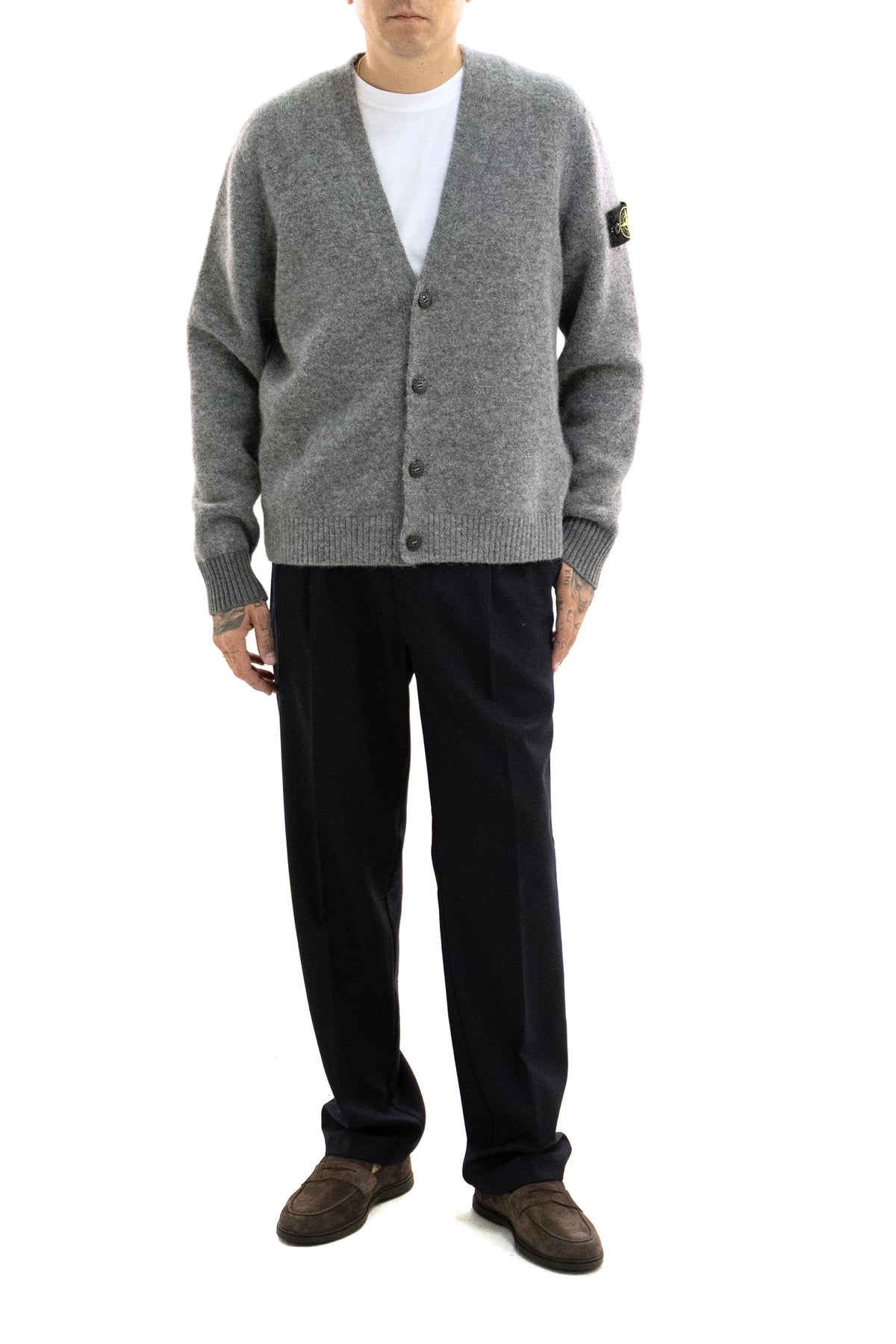 STONE ISLAND Cardigan in baby alpaca di colore grigio, vista 2