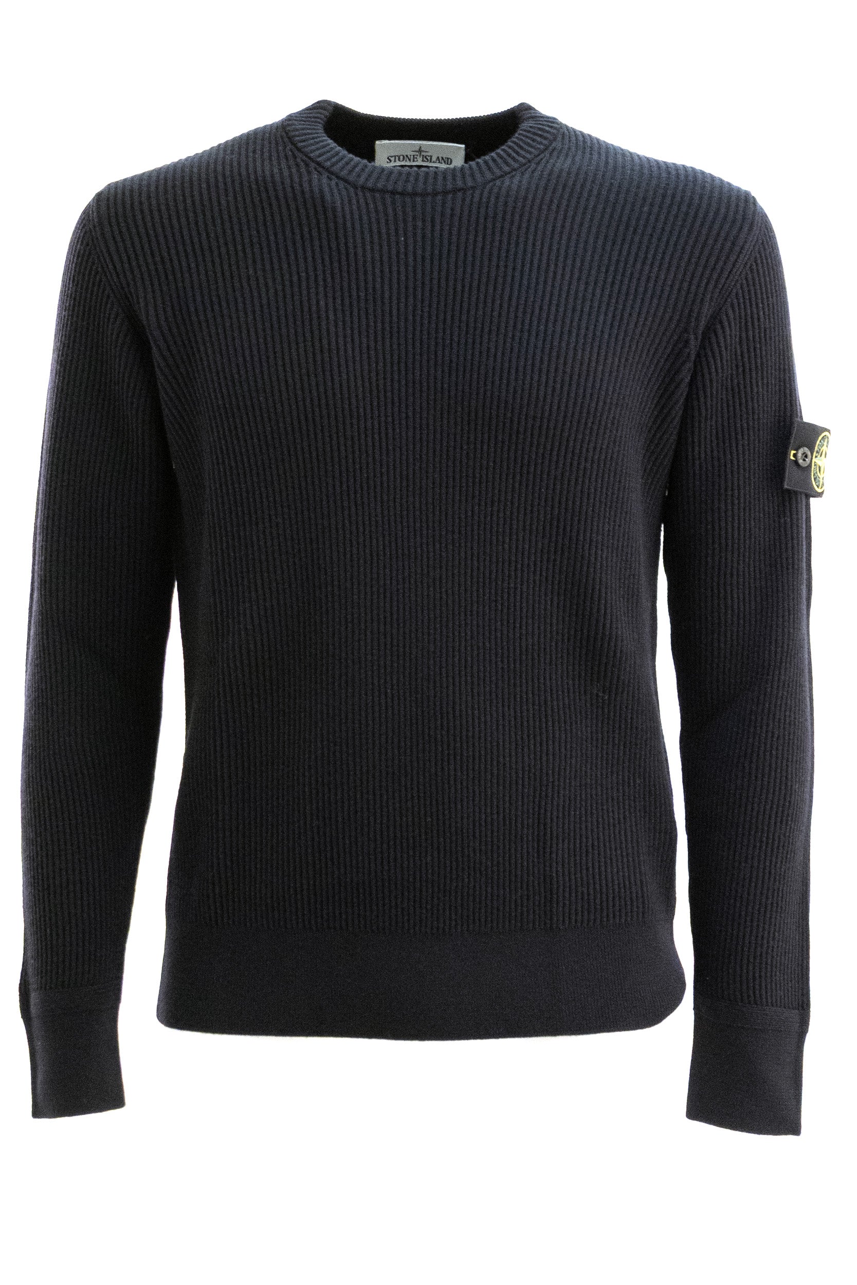 Pullover in lana a coste di colore blu <BR/> L2S155100053 S00C2 V0020 STONE ISLAND 