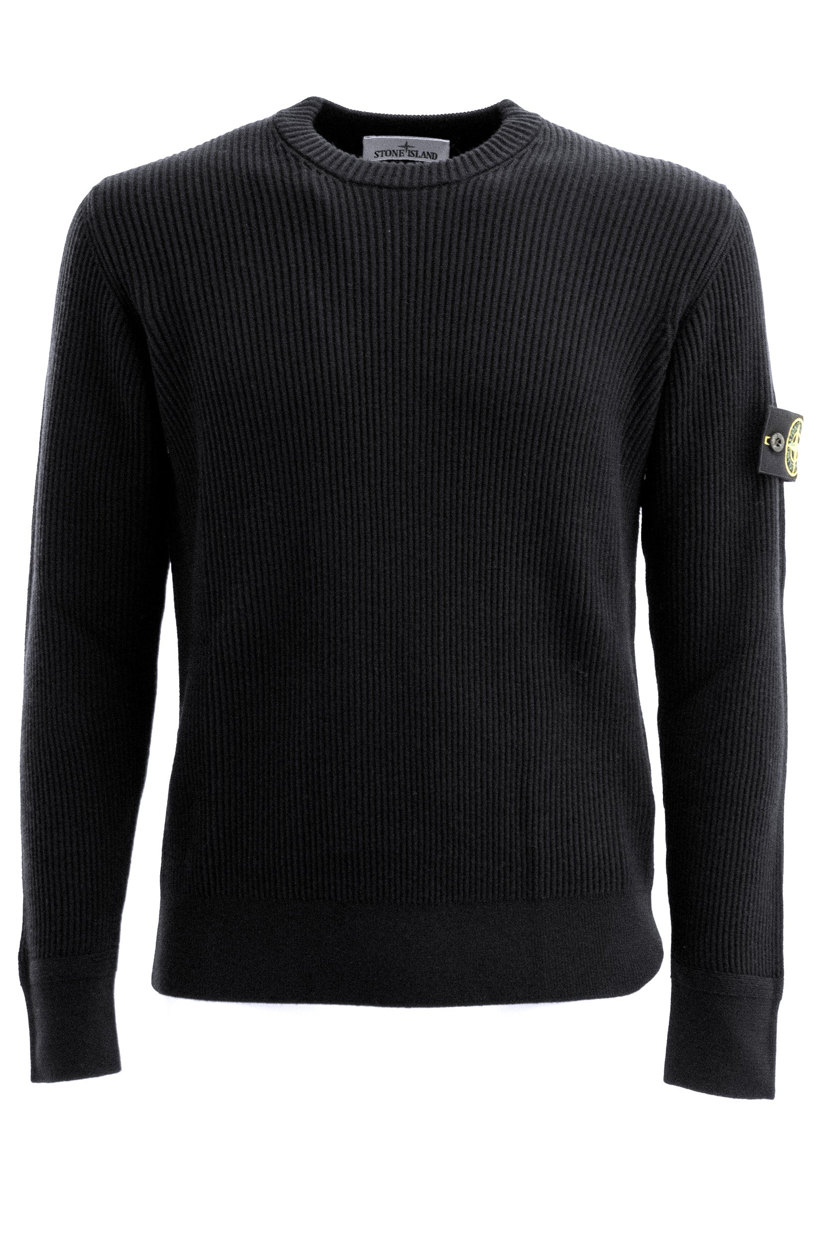 Pullover in lana a coste di colore nero<BR/> L2S155100053 S00C2 V0029 STONE ISLAND 