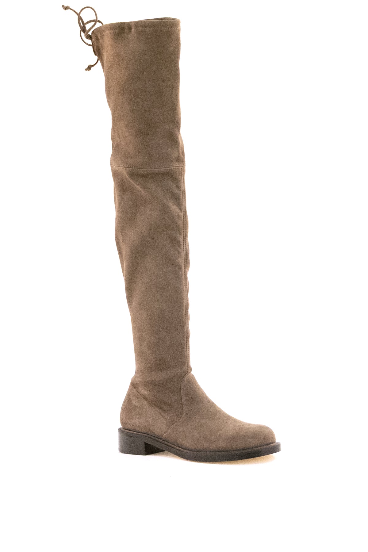STUART WEITZMAN Stivale Giseland in suede stretch di colore tortora, Marrone, vista 2