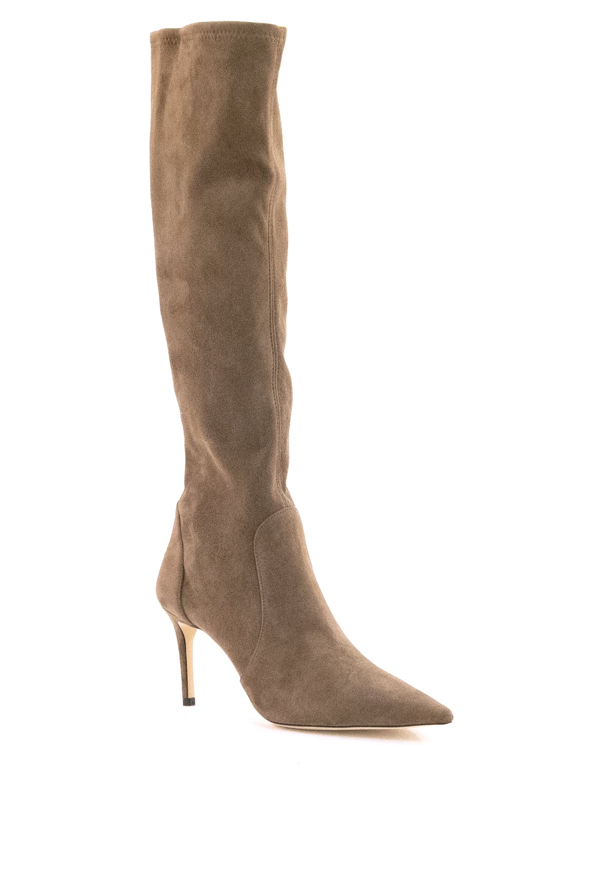 STUART WEITZMAN Stivali Stuart Power in suede elasticizzata di colore tortora, Marrone, vista 2