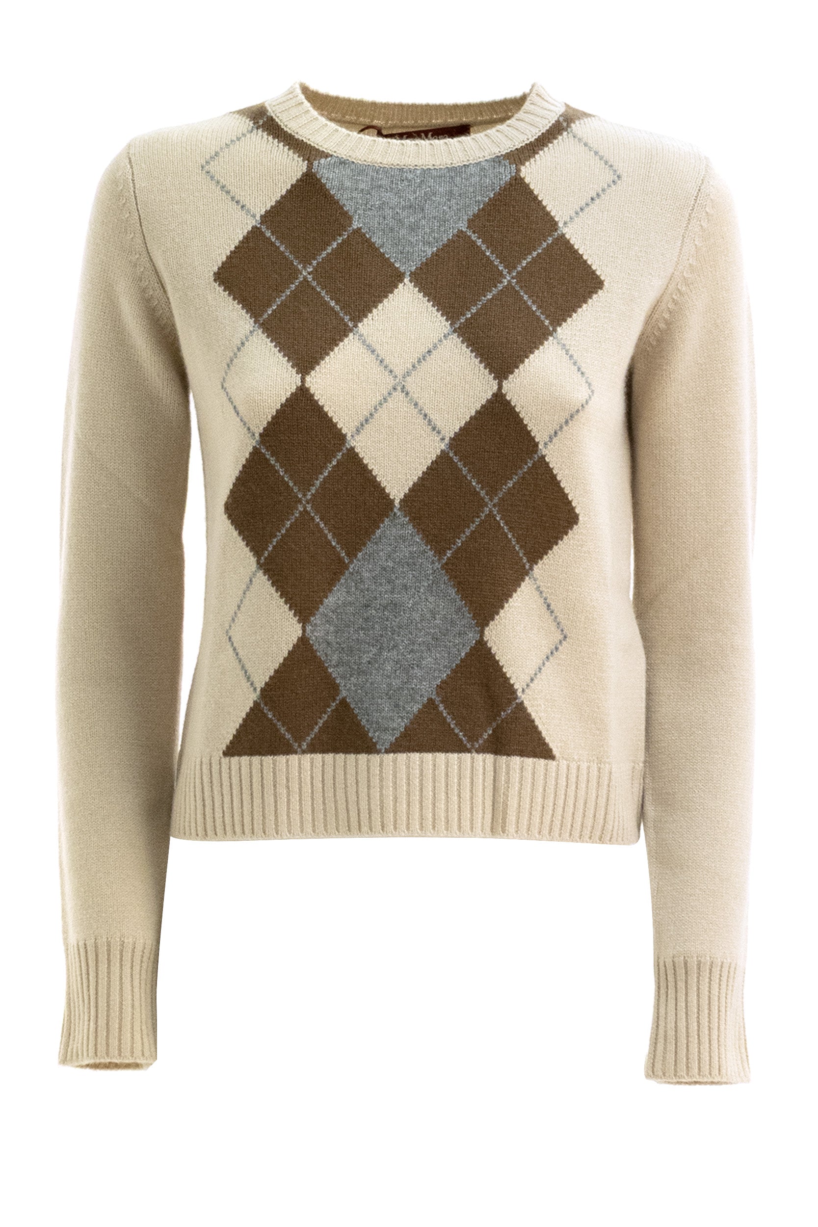 Pullover in lana e cashmere a rombi di colore beige e marrone<BR/> MSTFARAONE 001 STUDIO MAXMARA 