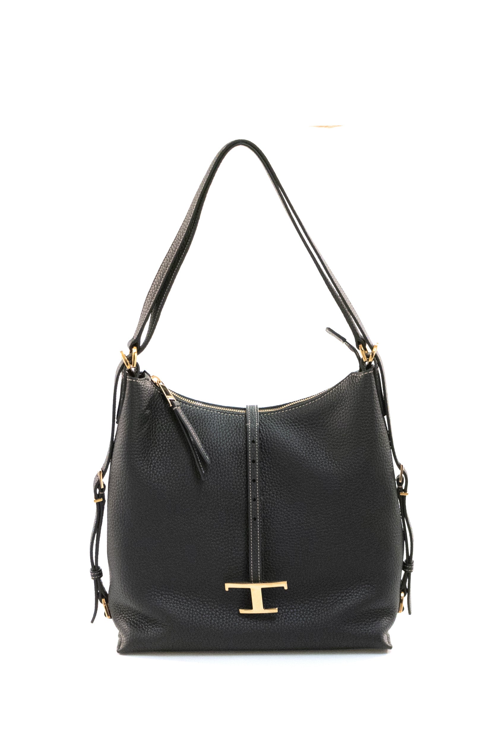 Borsa a spalla in pelle martellata di colore nero<BR/> XBWTSEW0200WNT B999 TOD'S 