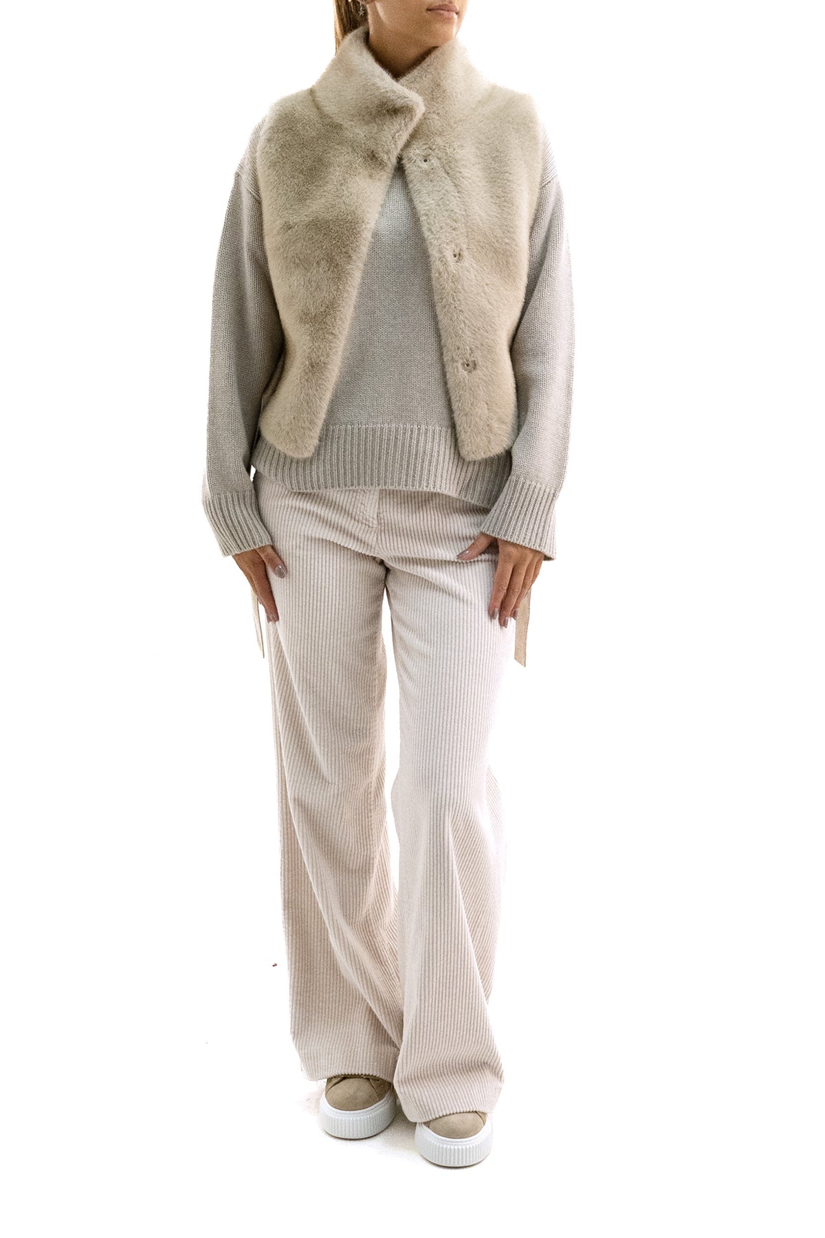 VALENTINI 1972 Gilet in ecopelliccia di colore marrone chiaro, Beige, vista 3