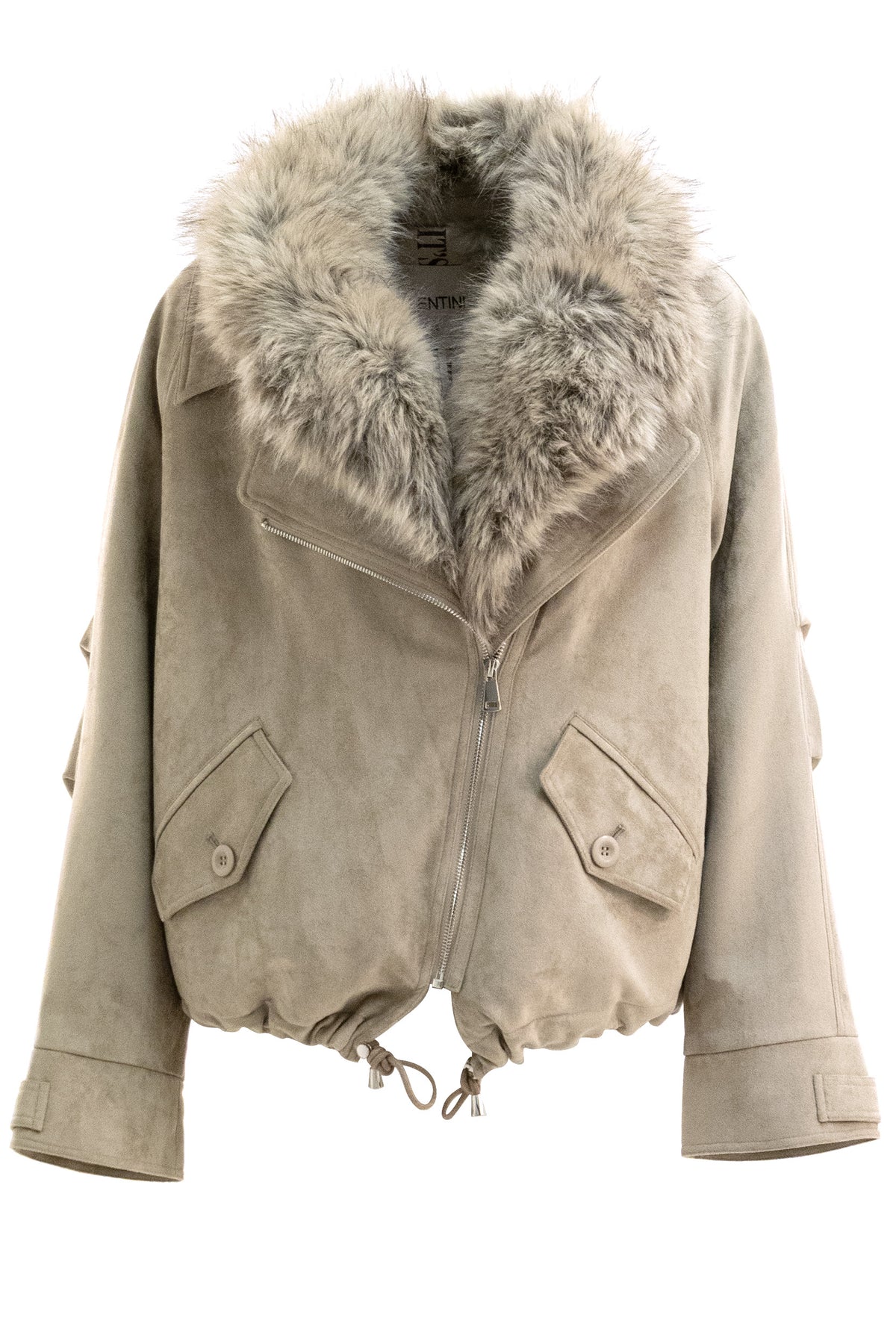 VALENTINI 1972 Parka effetto scamosciato con ecopelliccia di colore beige chiaro, Grigio