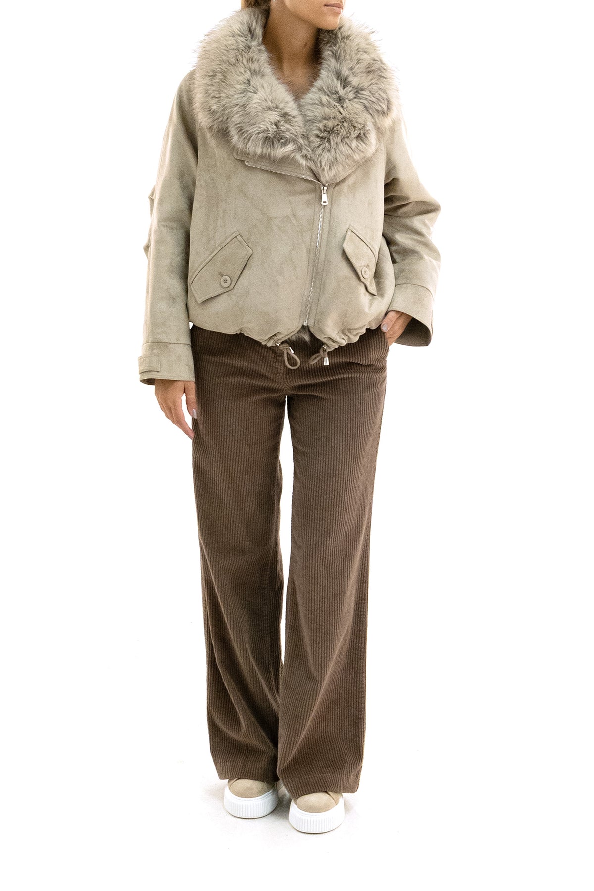 VALENTINI 1972 Parka effetto scamosciato con ecopelliccia di colore beige chiaro, Grigio, view 2