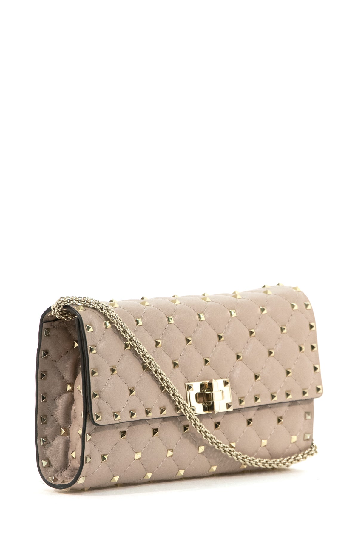 VALENTINO GARAVANI Rockstud Spike shoulder bag in pink quilted nappa leather, Rose, view 3