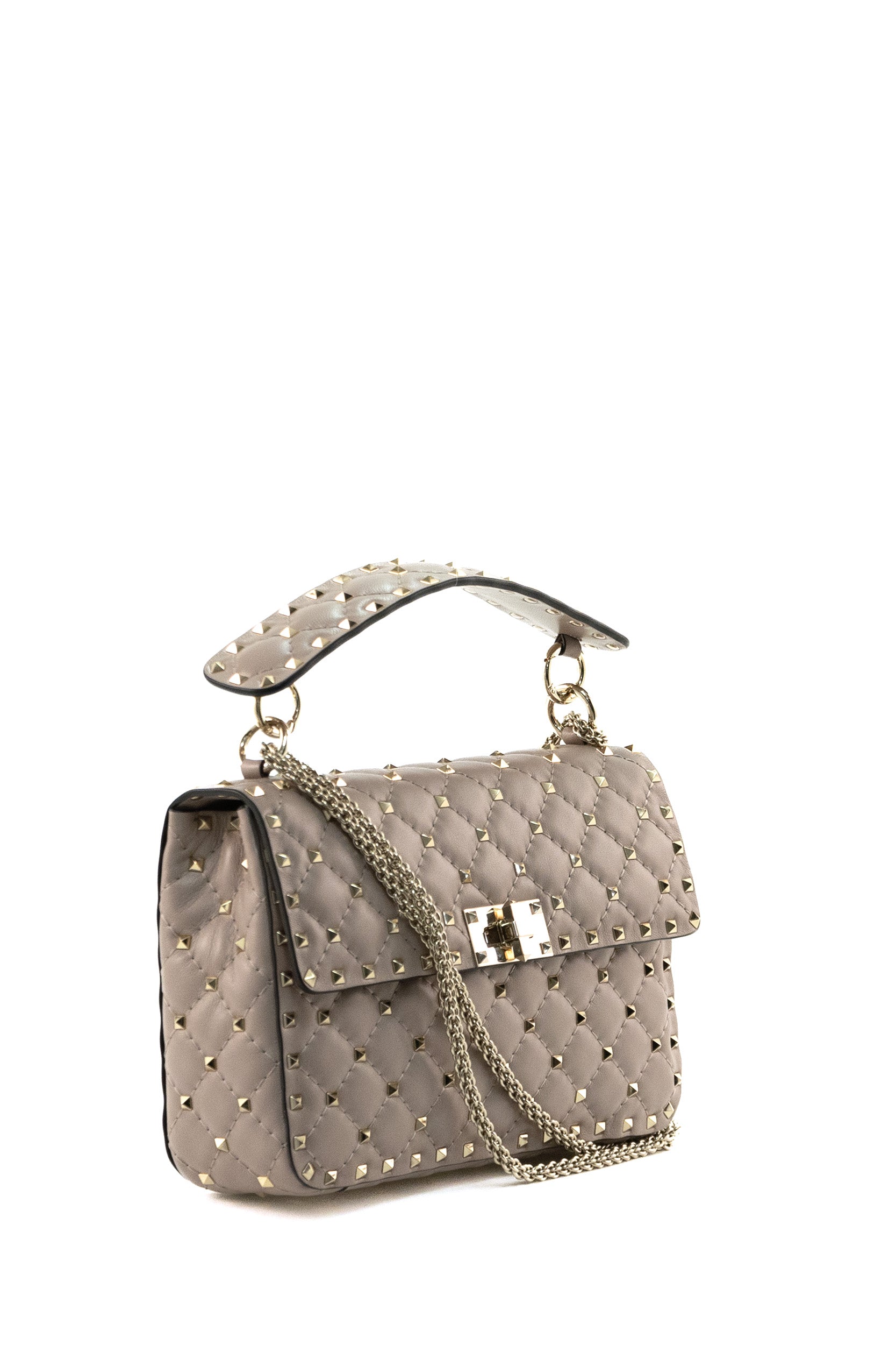 Borsa Rockstud Spike in pelle matelassè color nude chiaro. 9W2B0122NAP P45 VALENTINO GARAVANI 