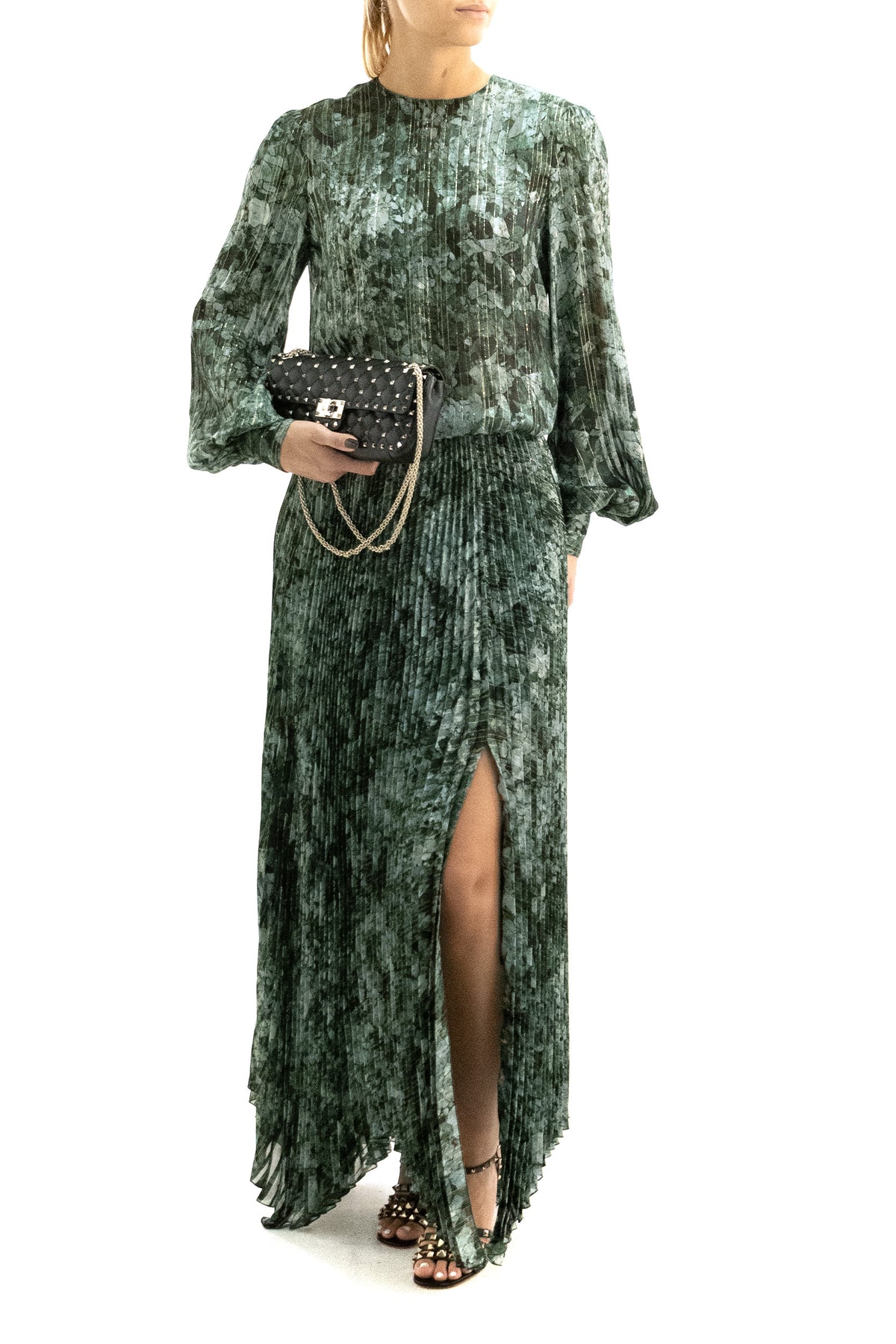 VALENTINO GARAVANI Gonna in georgette di seta di colore verde, vista 2