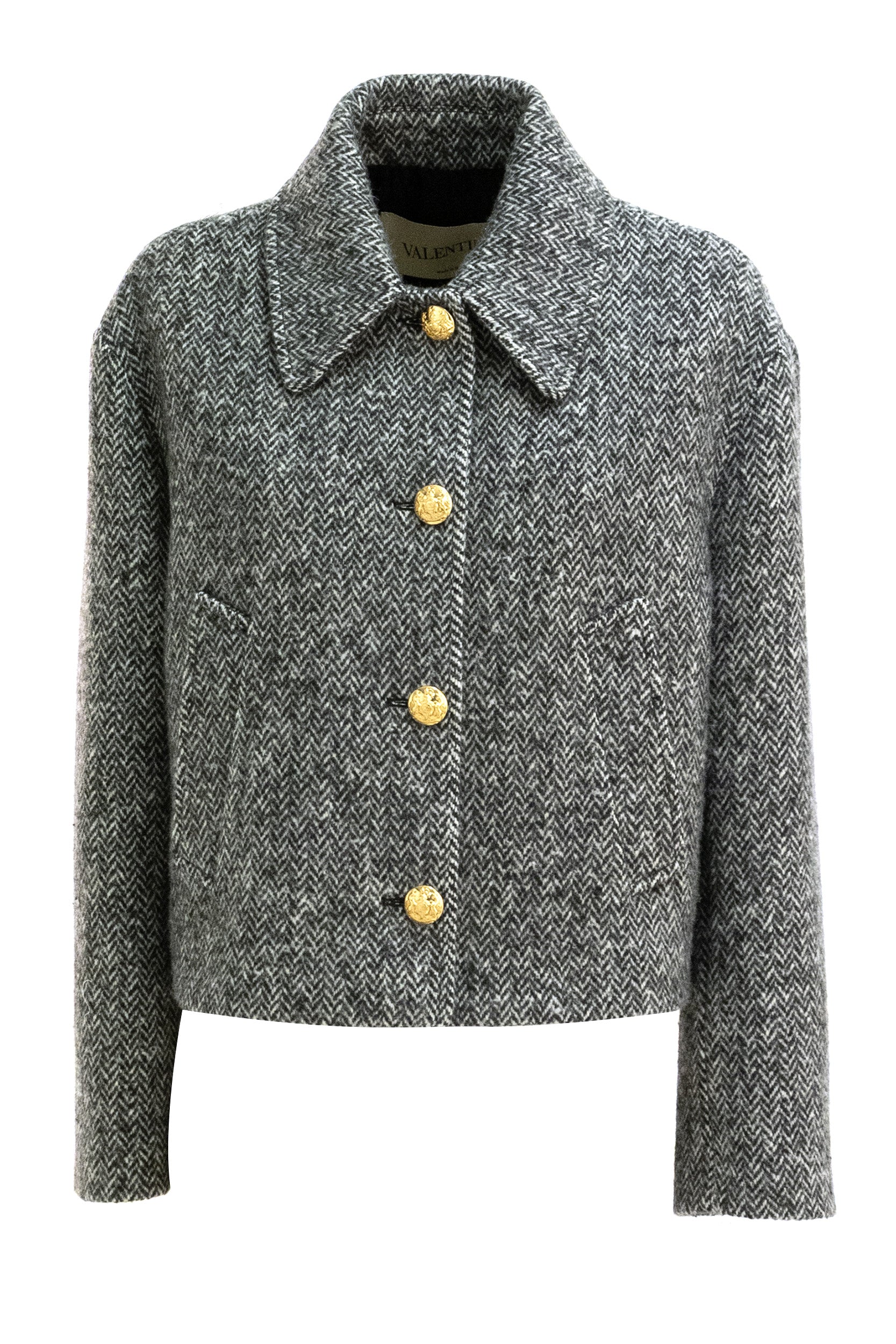 Caban in Urban Wool Chevron color avorio e nero<BR/> 9B3CJ485ABG 0AN VALENTINO GARAVANI 