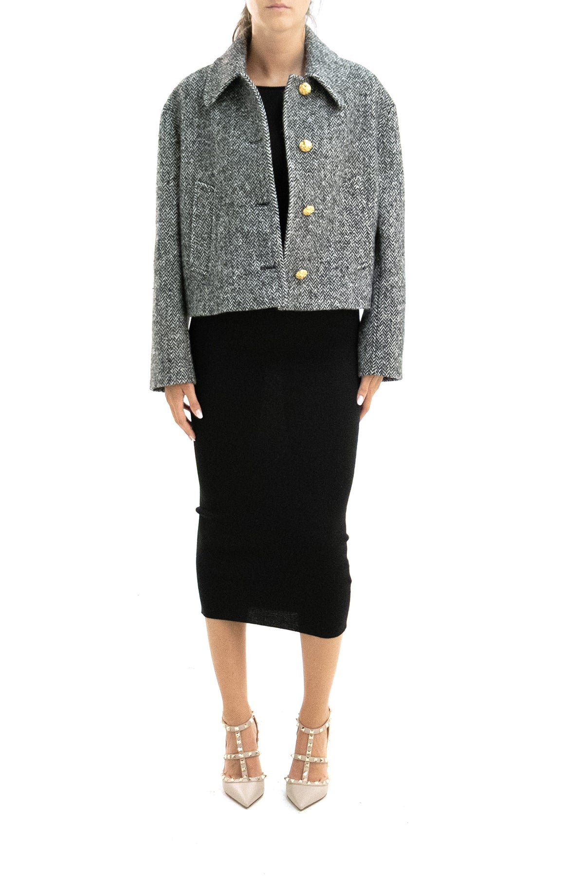 VALENTINO GARAVANI Ivory and black Urban Wool Chevron Peacoat, Black and white, view 3