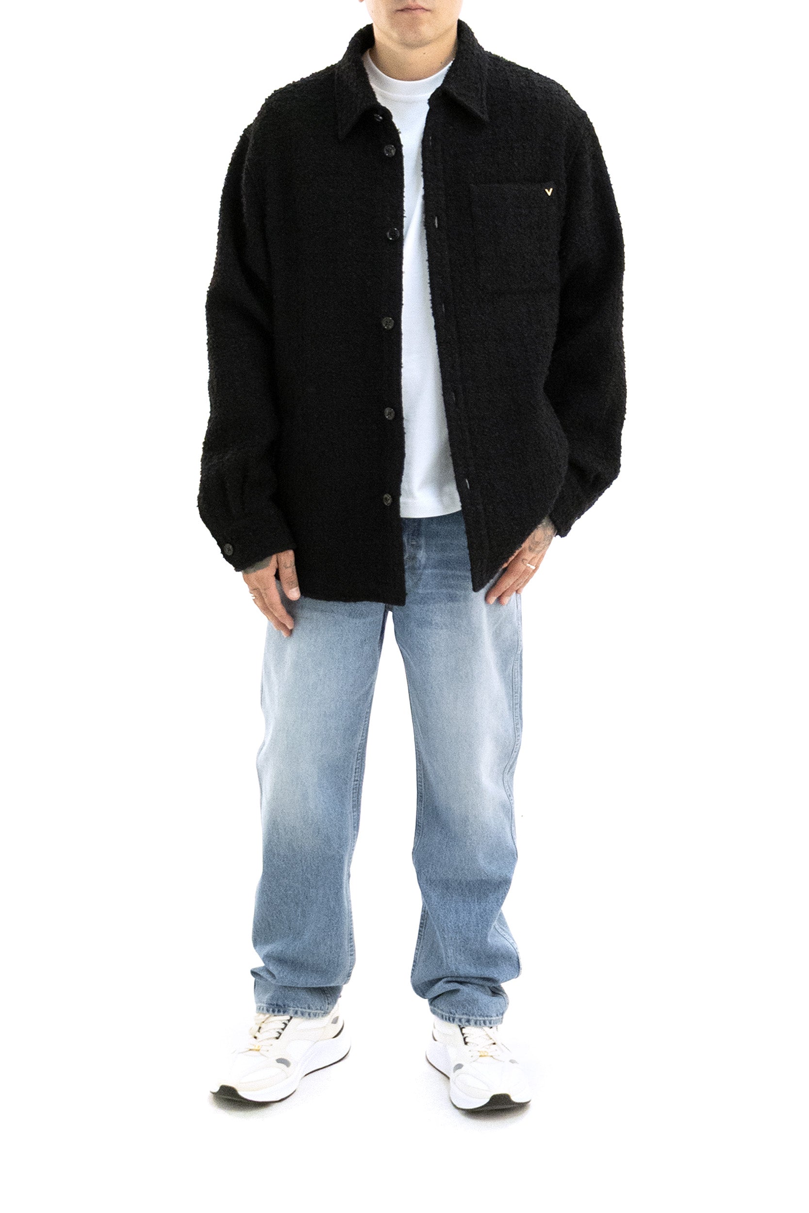 Giacca camicia in Tweed di cotone di colore nero <BR/> 9V3CIO01BL1 0NO VALENTINO GARAVANI 
