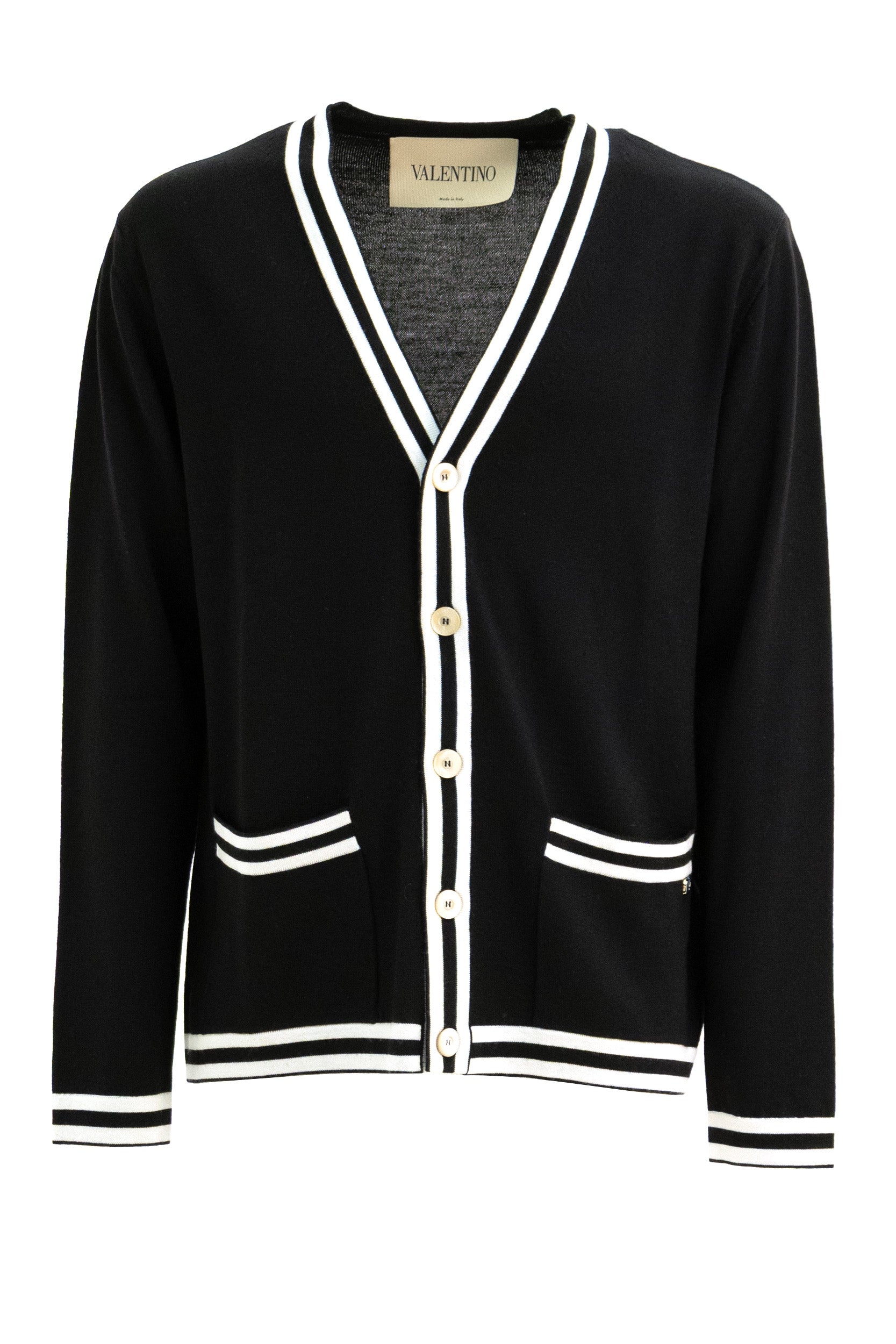 Cardigan in lana vergine di colore nero<BR/> 9V3KA06IBL2 9RA VALENTINO GARAVANI 