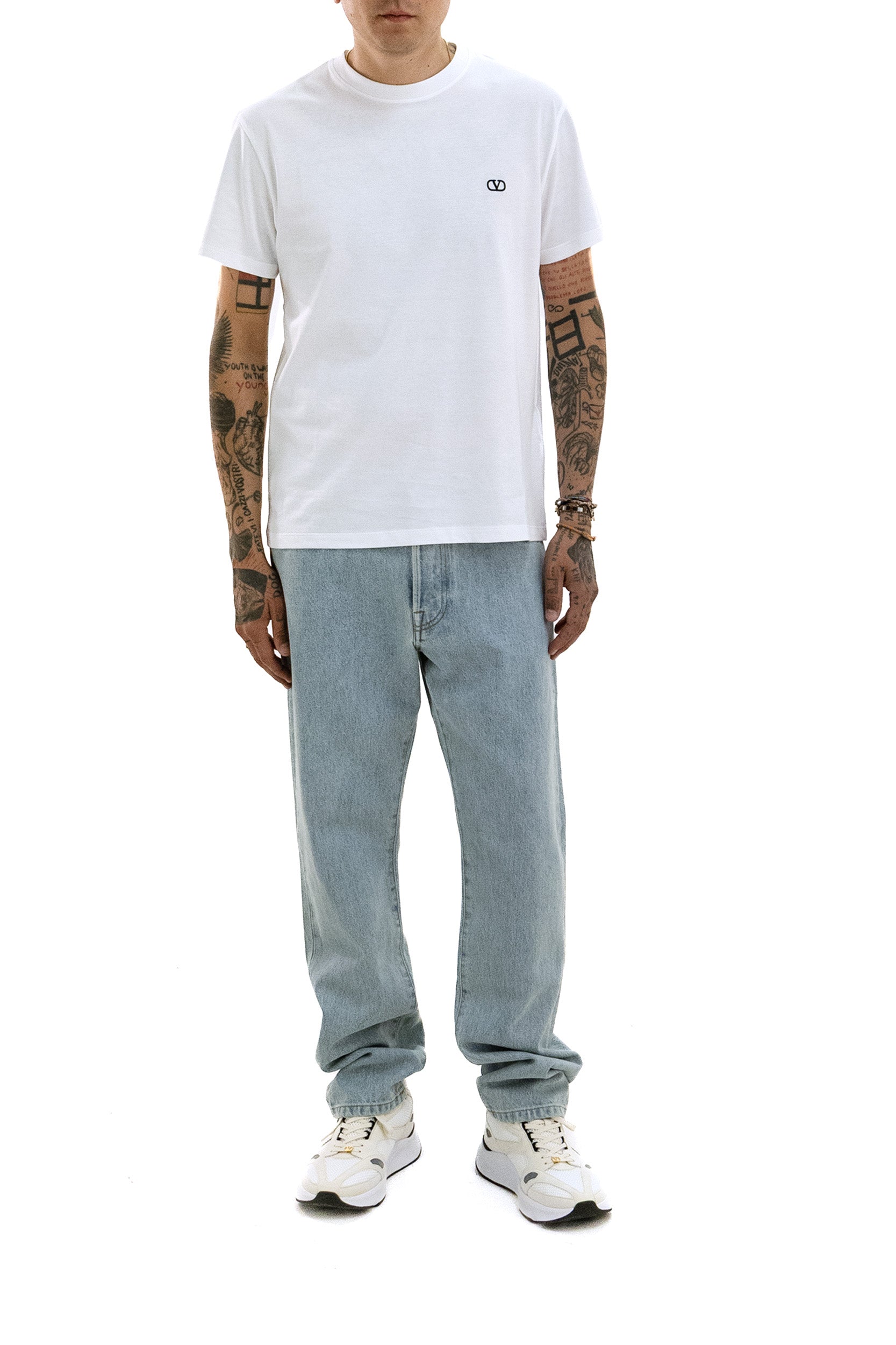 T-shirt in cotone di colore bianco<BR/> 9V3MG10VBMM 0BO VALENTINO GARAVANI 