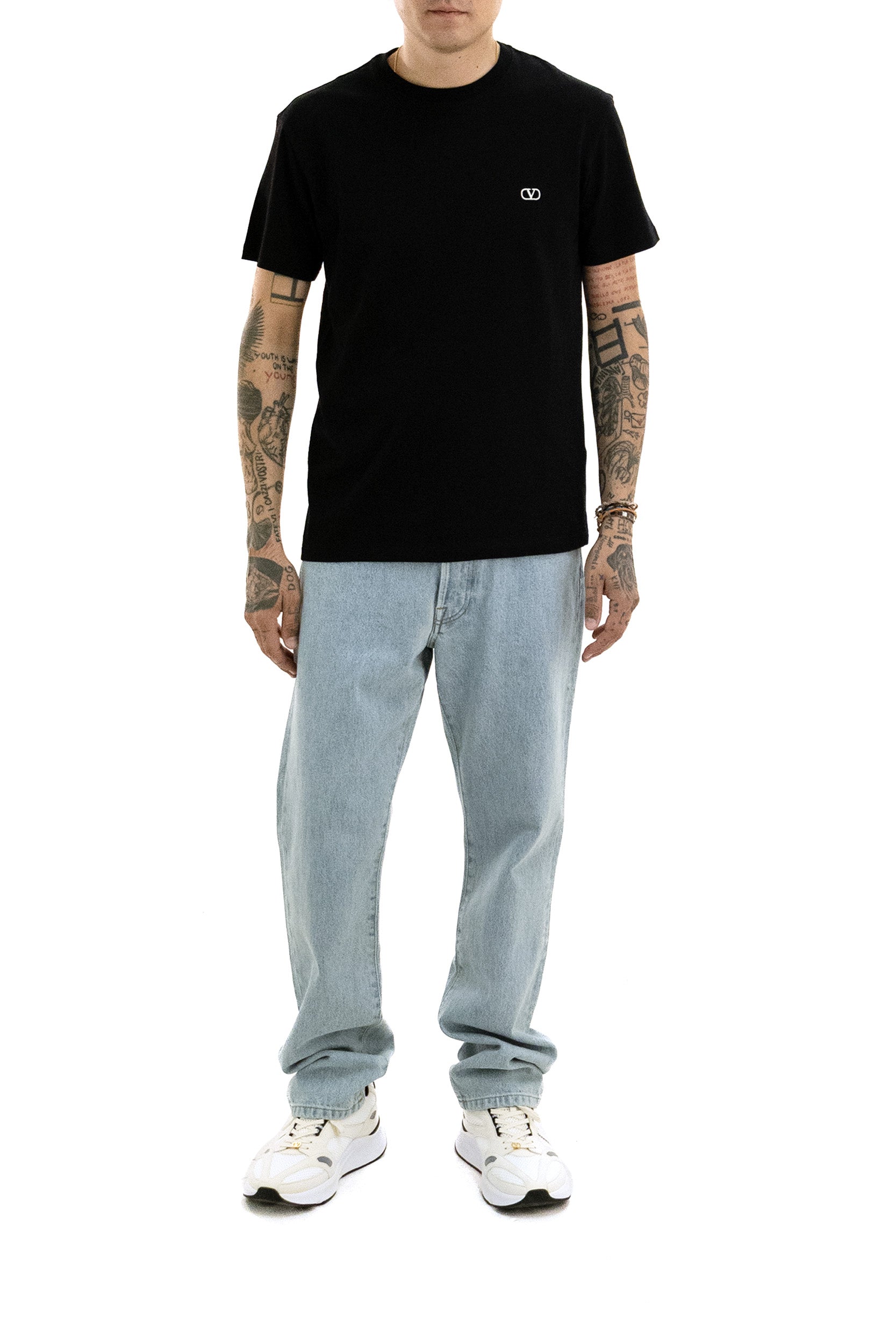 T-shirt in cotone di colore nero<BR/> 9V3MG10VBMM 0NO VALENTINO GARAVANI 