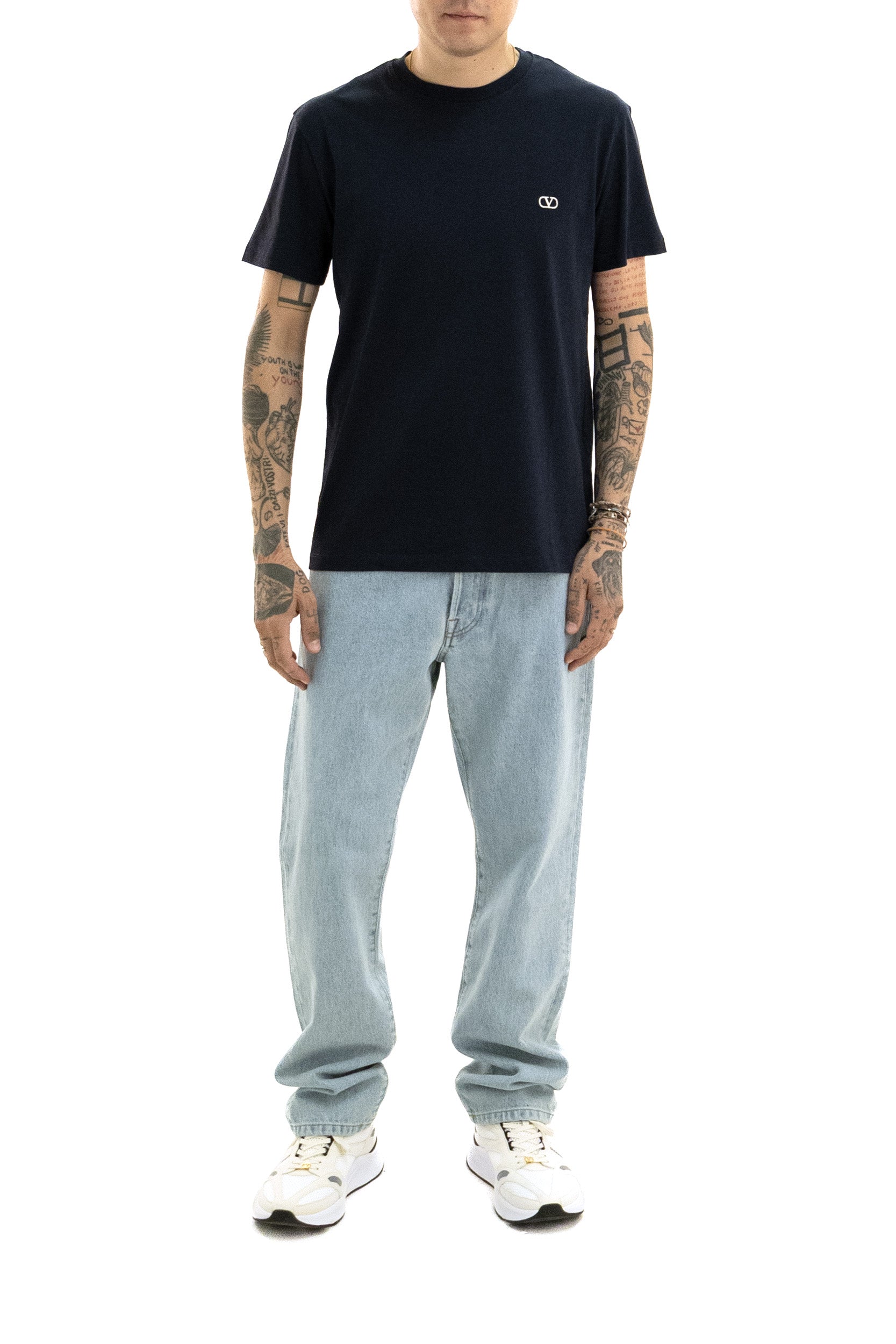 T-shirt in cotone di colore blu <BR/> 9V3MG10VBMM 598 VALENTINO GARAVANI 