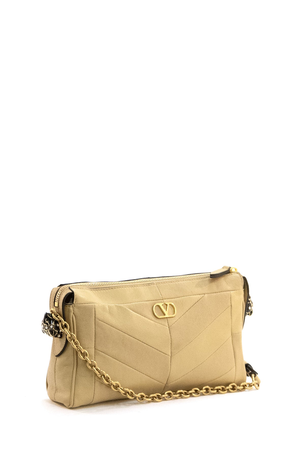VALENTINO GARAVANI Borsa a tracolla Panthea in nappa di colore beige, vista 2